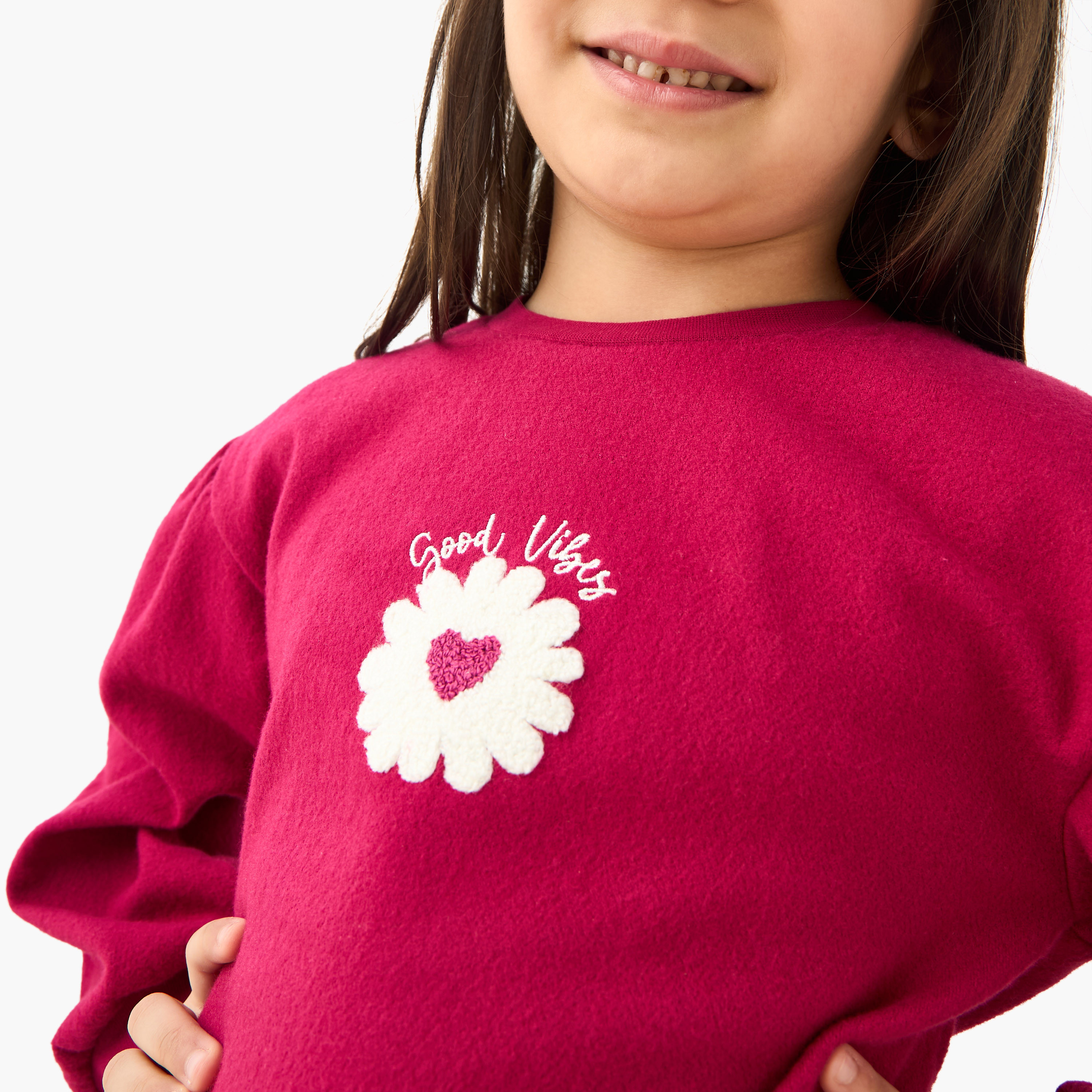 Juniors Floral Textured Top with Long Sleeves-girls-clothing-tshirts-image-4