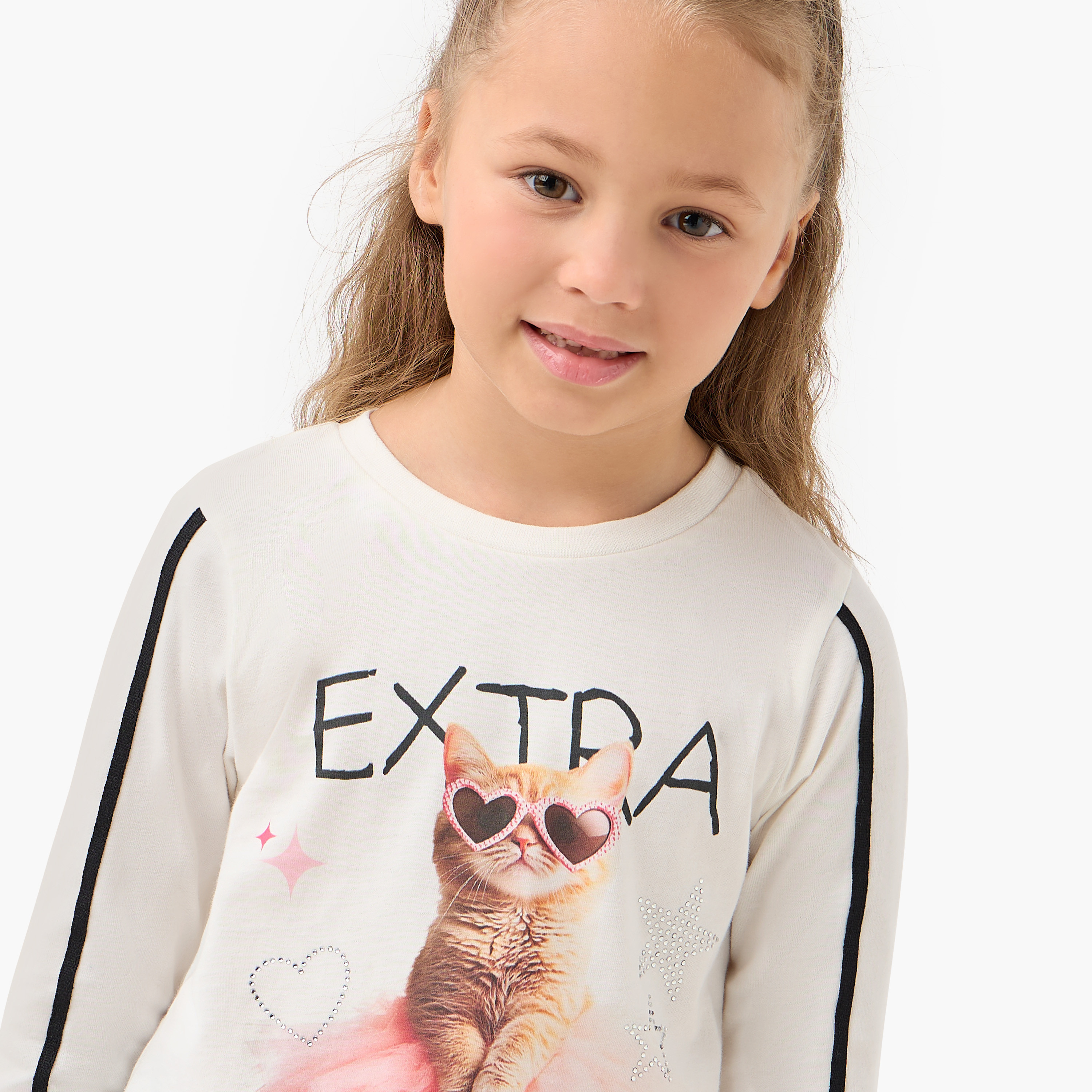 Juniors Cat Print Top with Bow Accents-girls-clothing-tshirts-image-4