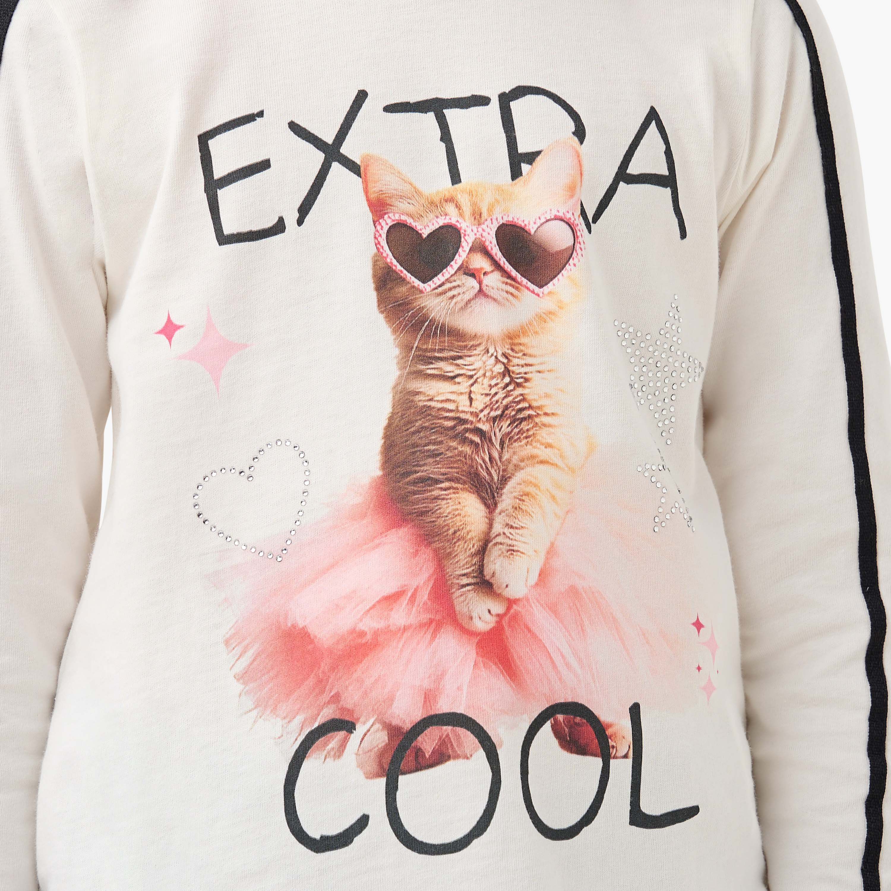 Juniors Cat Print Top with Bow Accents-girls-clothing-tshirts-image-5