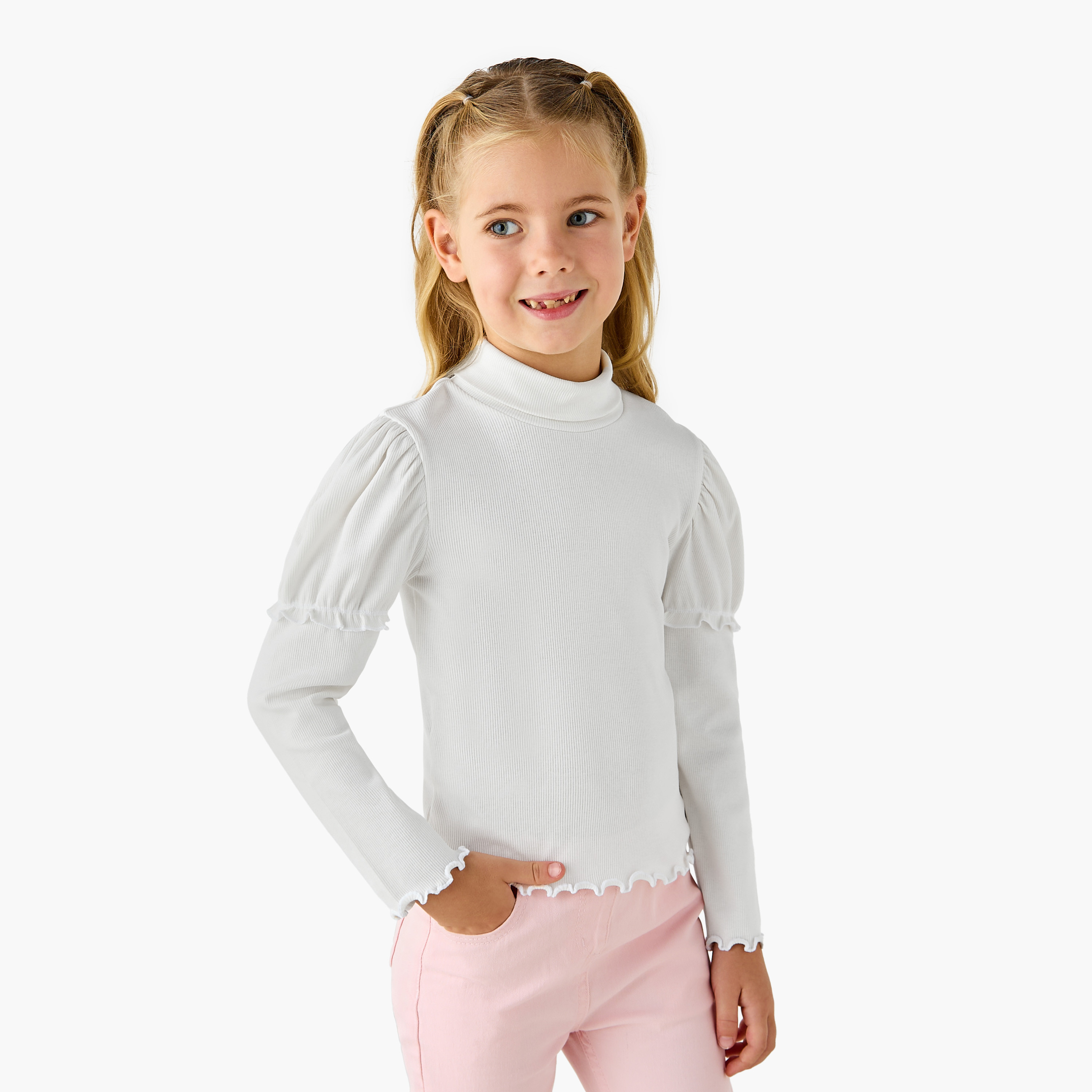 Juniors Ribbed Turtleneck Top with Long Sleeves-girls-clothing-tshirts-image-1