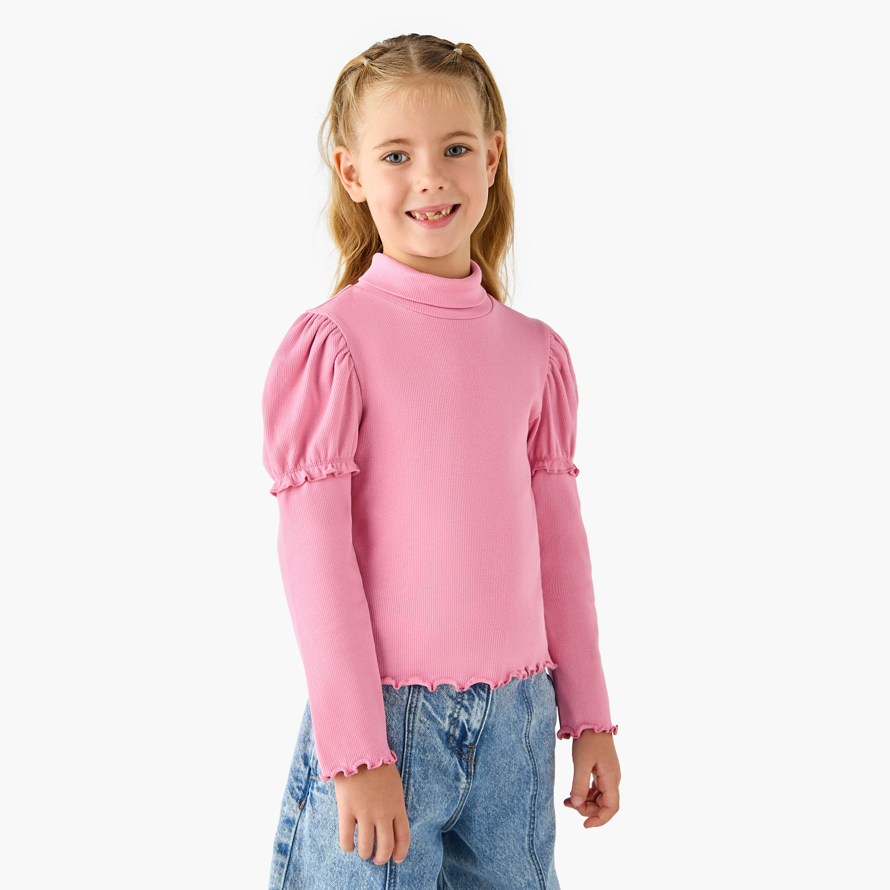 Juniors Ribbed Turtleneck Top with Long Sleeves-girls-clothing-tshirts-image-1