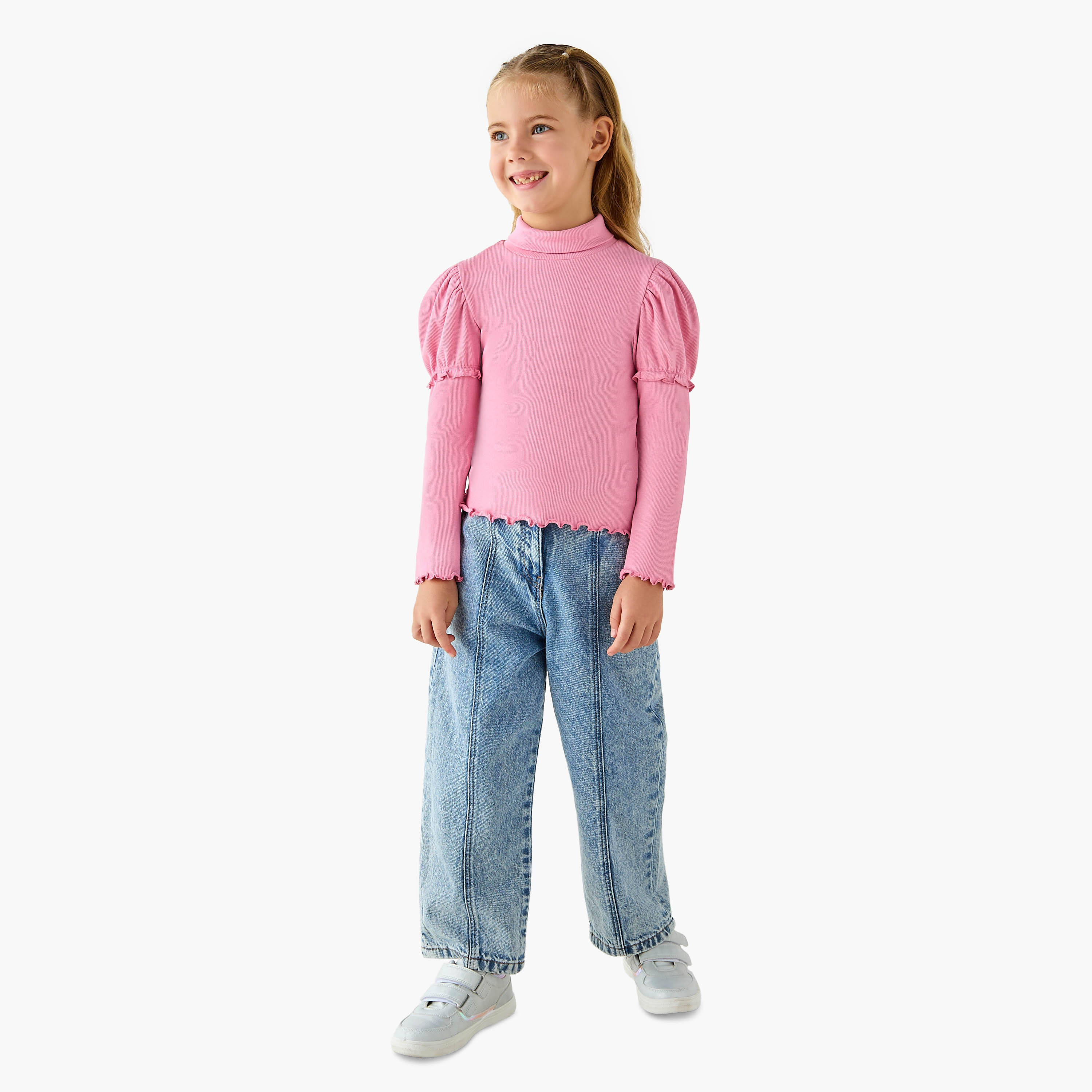 Juniors Ribbed Turtleneck Top with Long Sleeves-girls-clothing-tshirts-image-2