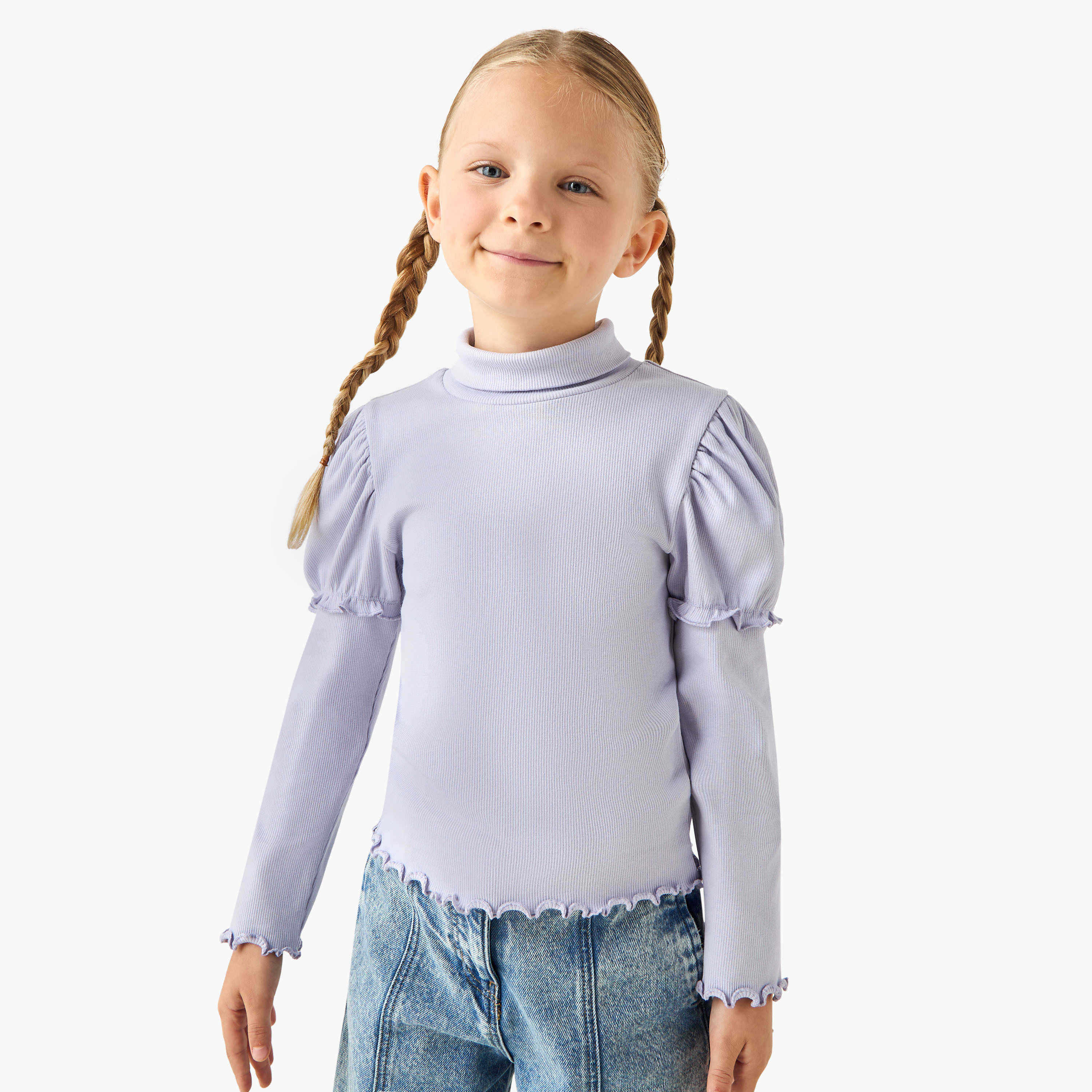 Juniors Ribbed Turtleneck Top with Long Sleeves-girls-clothing-tshirts-image-1