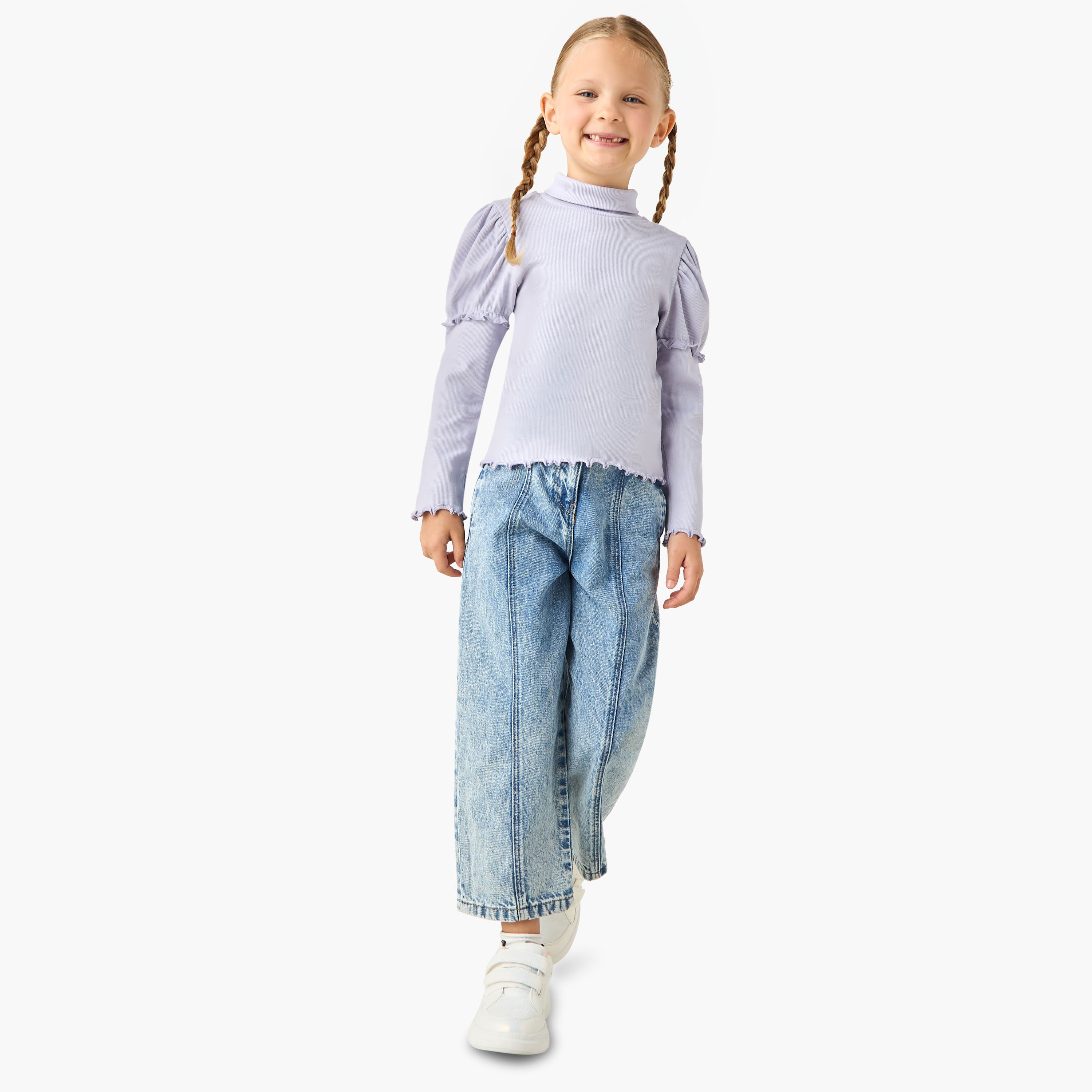 Juniors Ribbed Turtleneck Top with Long Sleeves-girls-clothing-tshirts-image-2