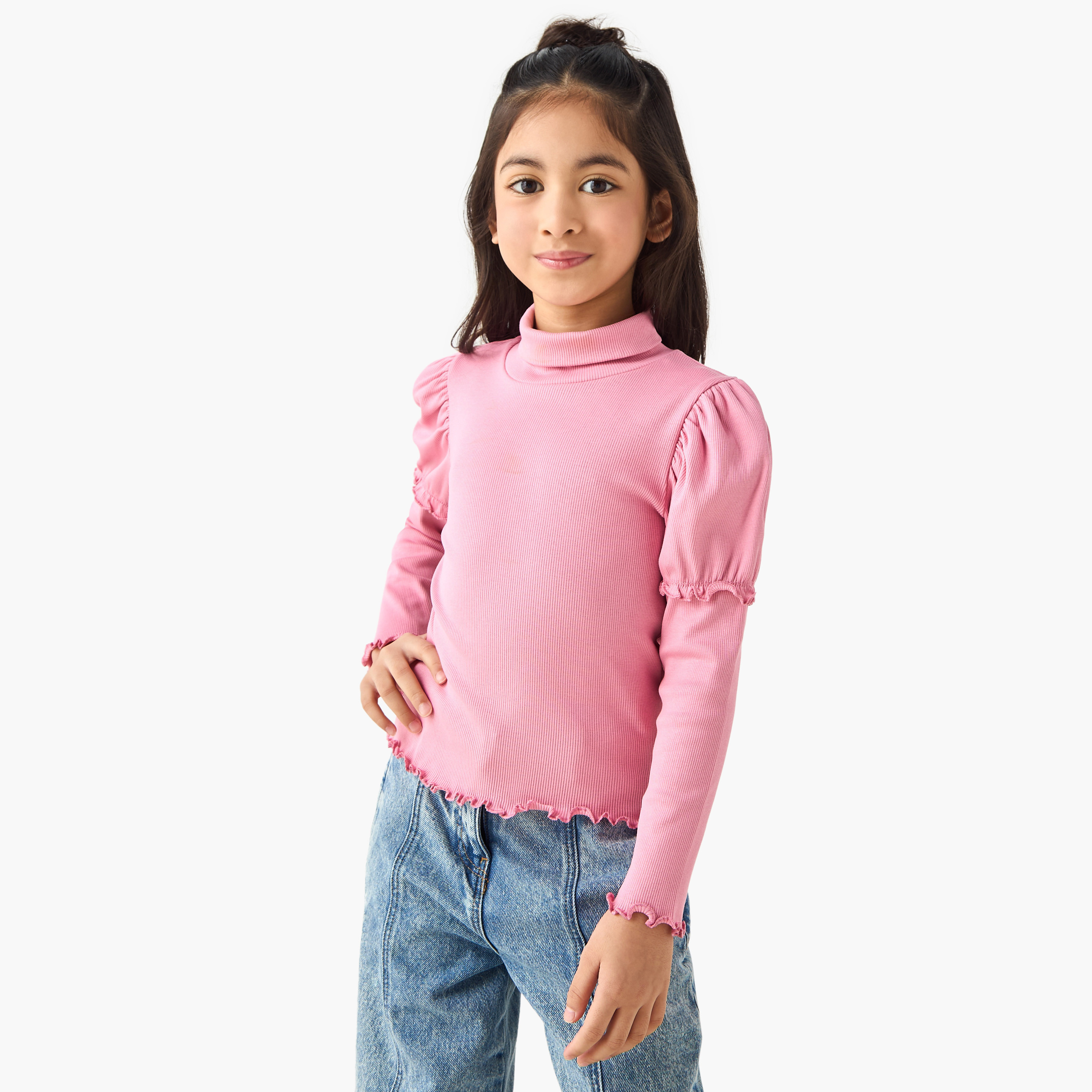 Juniors Ribbed Turtleneck Top with Long Sleeves-girls-clothing-tshirts-image-1