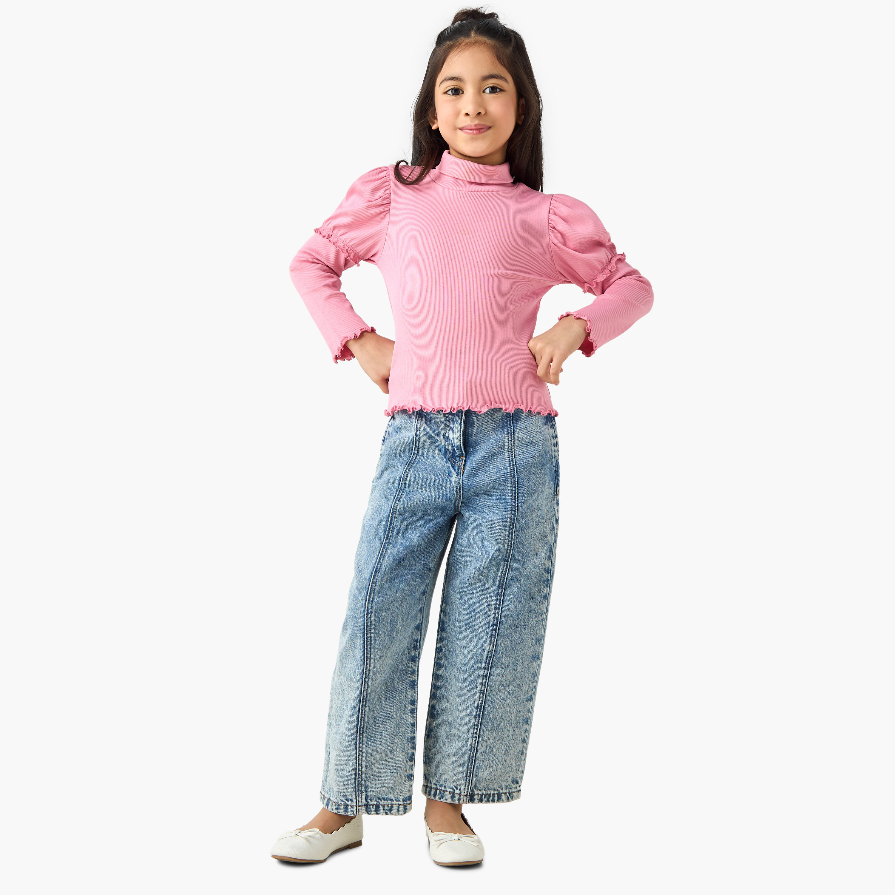 Juniors Ribbed Turtleneck Top with Long Sleeves-girls-clothing-tshirts-image-2