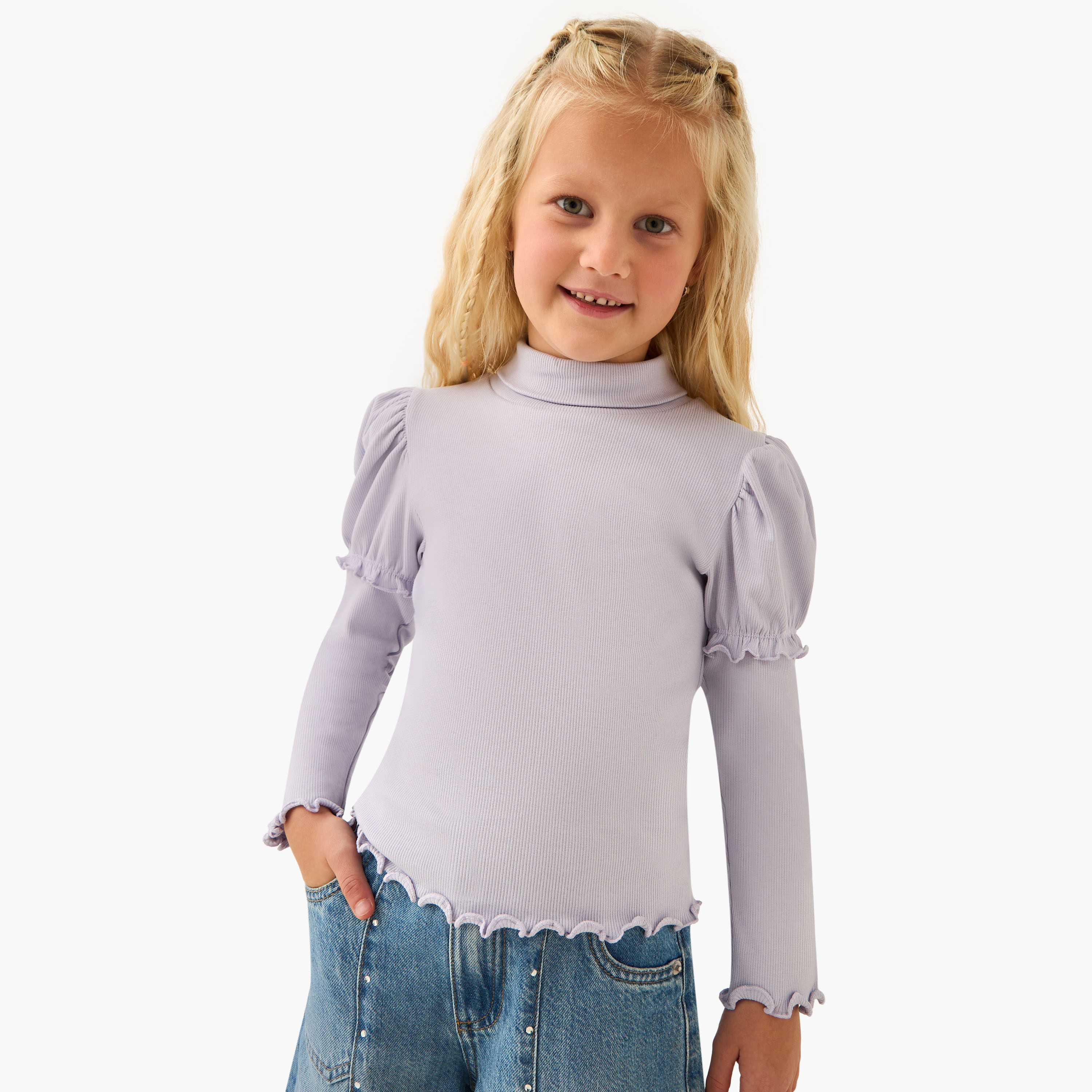 Juniors Ribbed Turtleneck Top with Long Sleeves-girls-clothing-tshirts-image-1