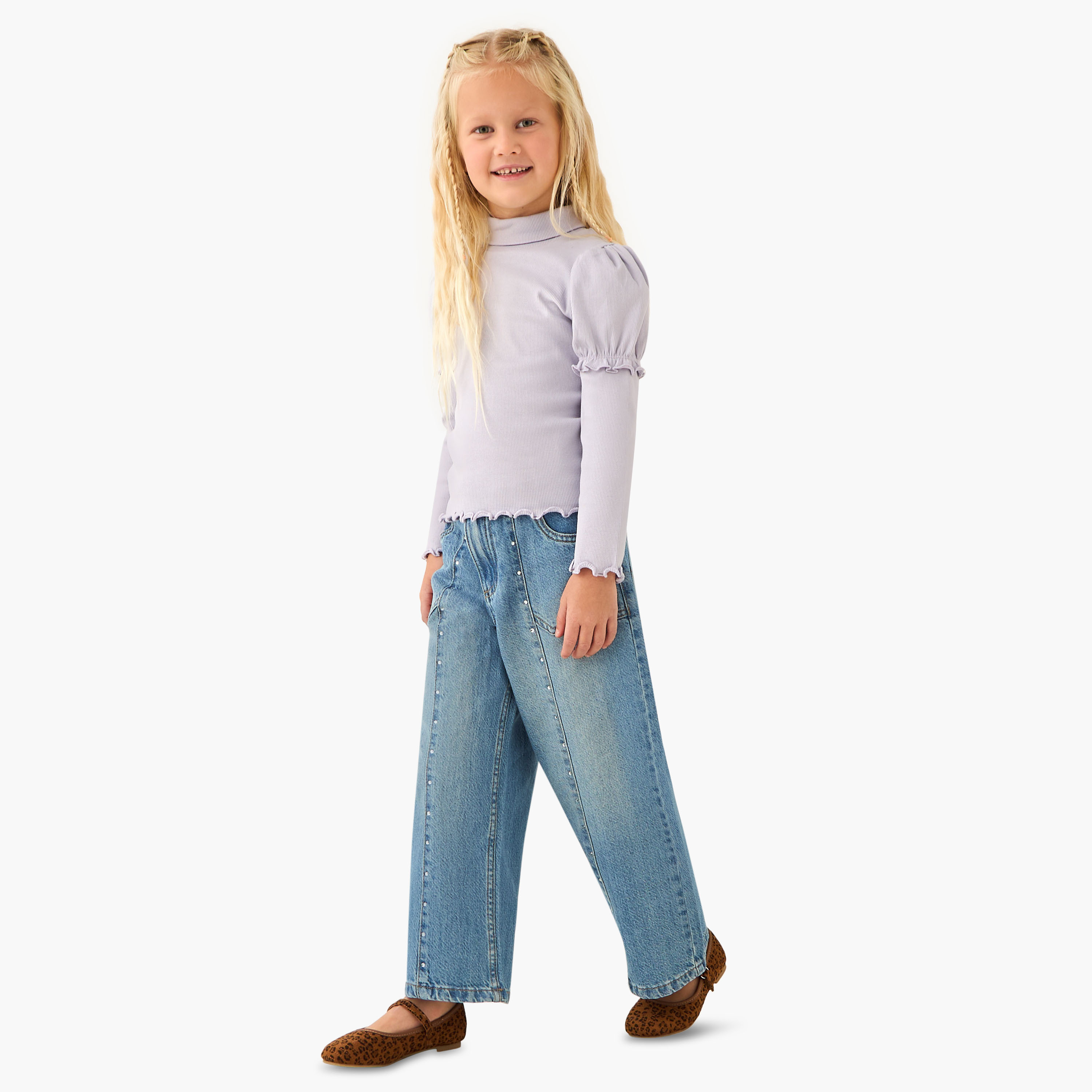 Juniors Ribbed Turtleneck Top with Long Sleeves-girls-clothing-tshirts-image-2