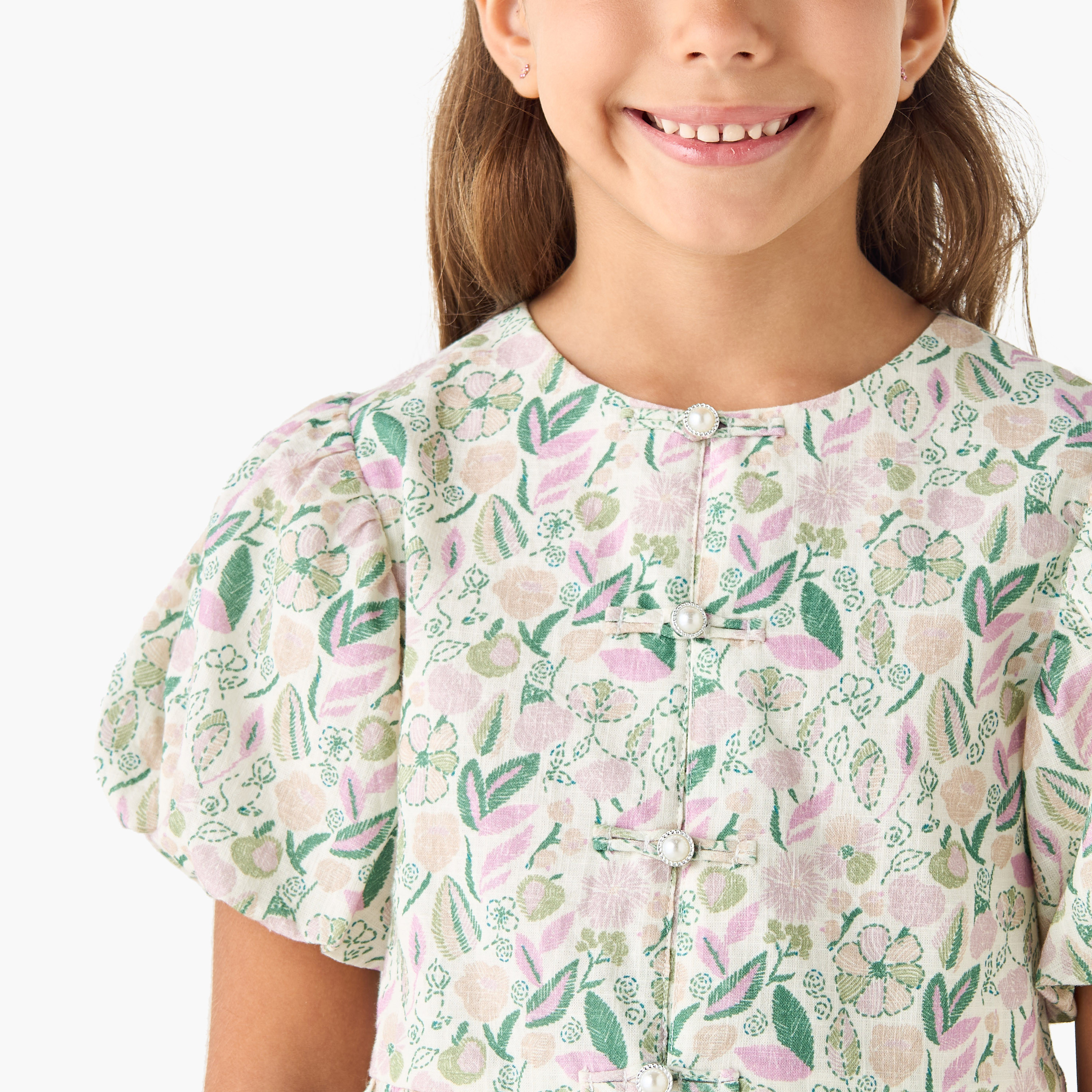 بلوزة بياقة مستديرة وأكمام واسعة وكشكش وطبعات زهرية من جونيورز-baby-girls-clothing-blousesandshirts-image-2