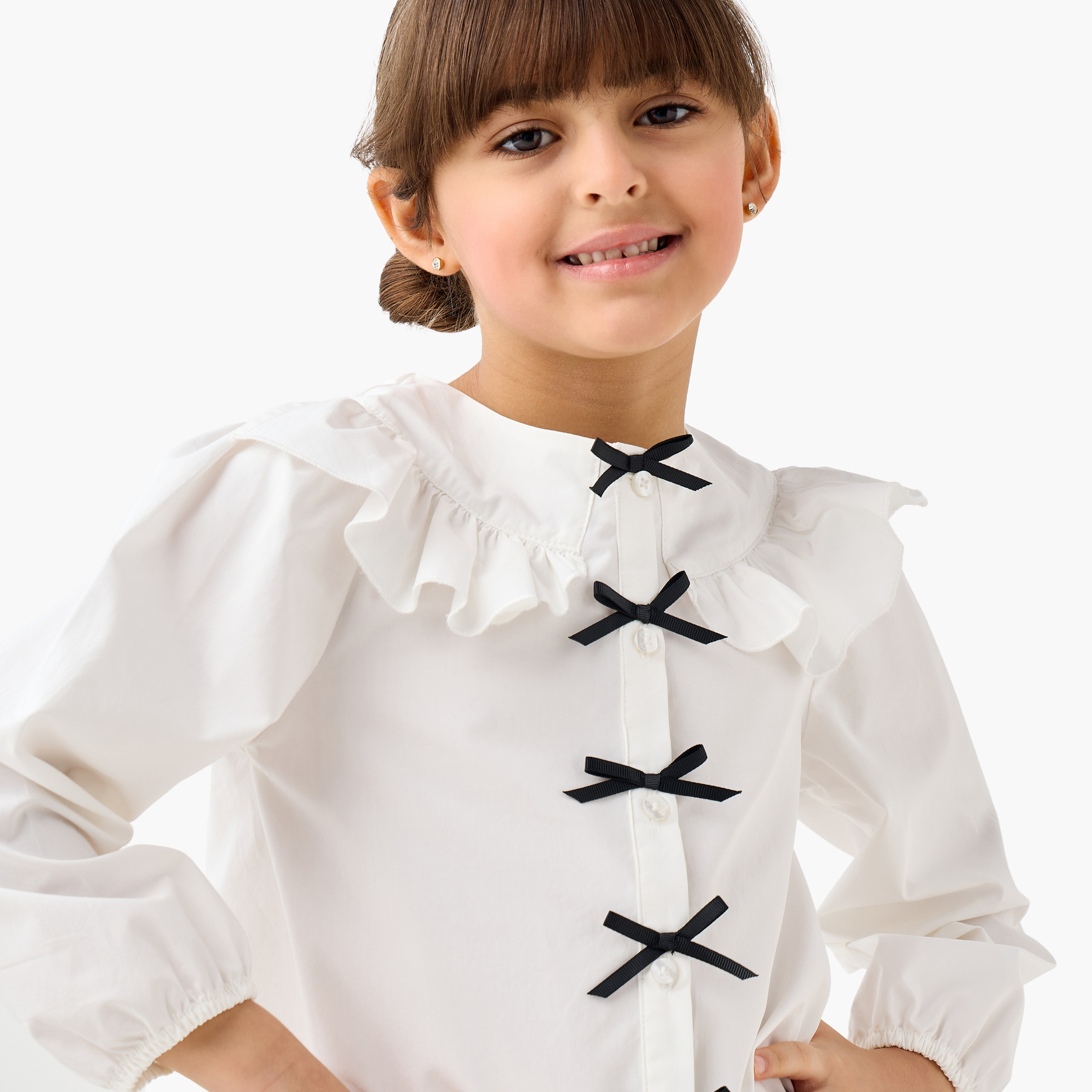 Juniors Bow Accent Top with Ruffles and Long Sleeves-baby-girls-clothing-blousesandshirts-image-4