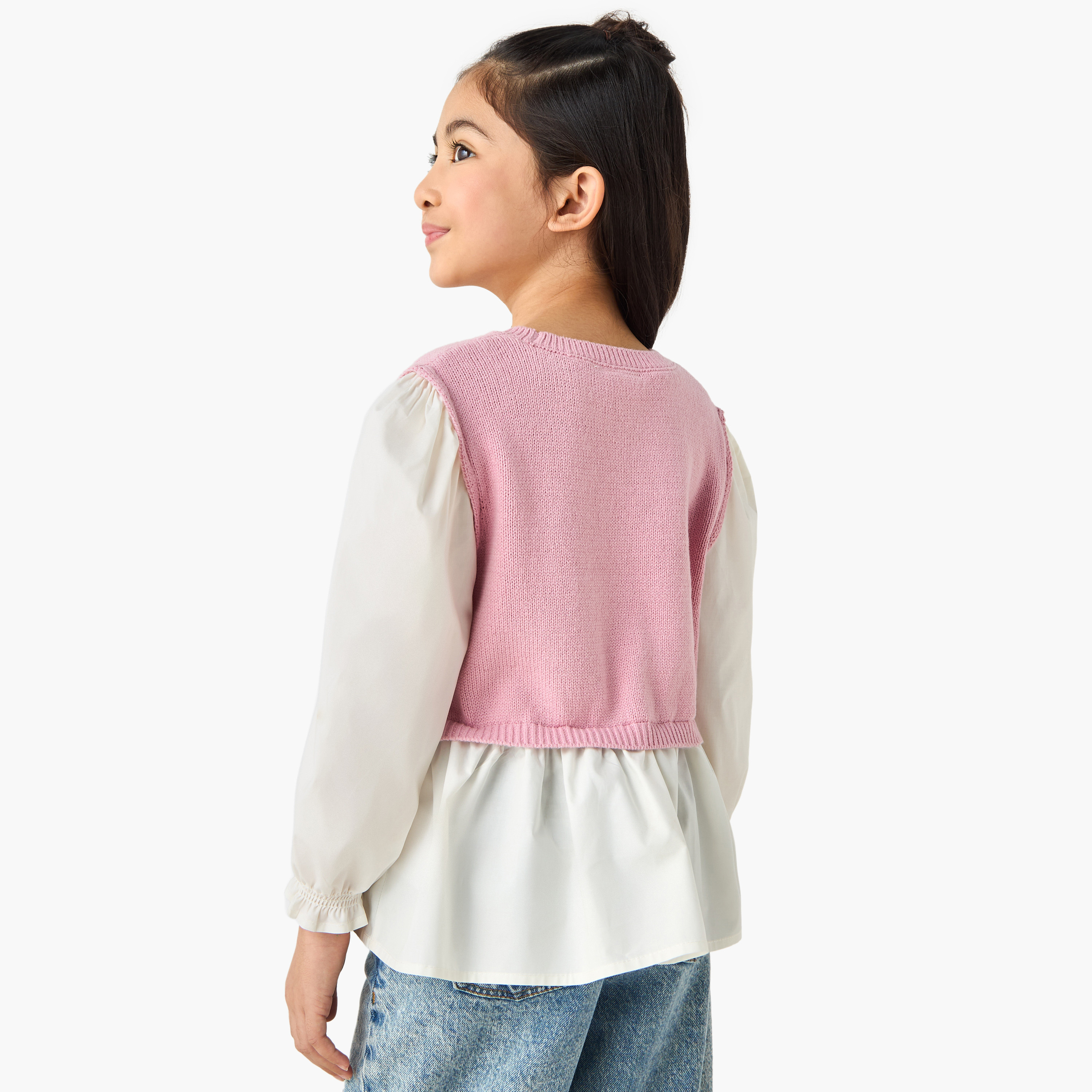 بلوزة بيبلوم بياقة ضيقة وأكمام طويلة وزينة فيونكة من جونيورز-baby-girls-clothing-blousesandshirts-image-3