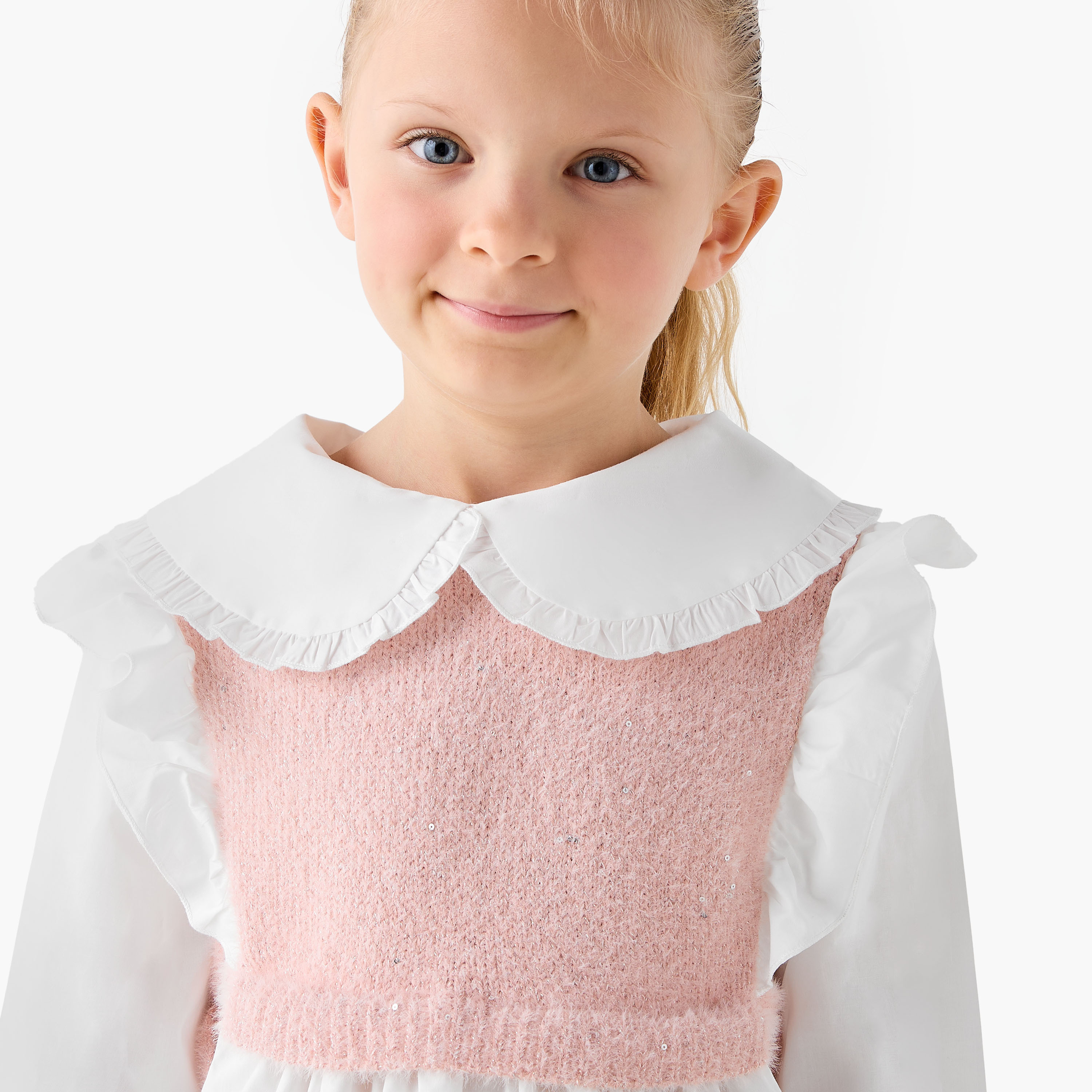بلوزة بتفاصيل كشكش - قطن - بأكمام طويلة - بياقة بيتر بان للبنات من جونيورز-baby-girls-clothing-blousesandshirts-image-2
