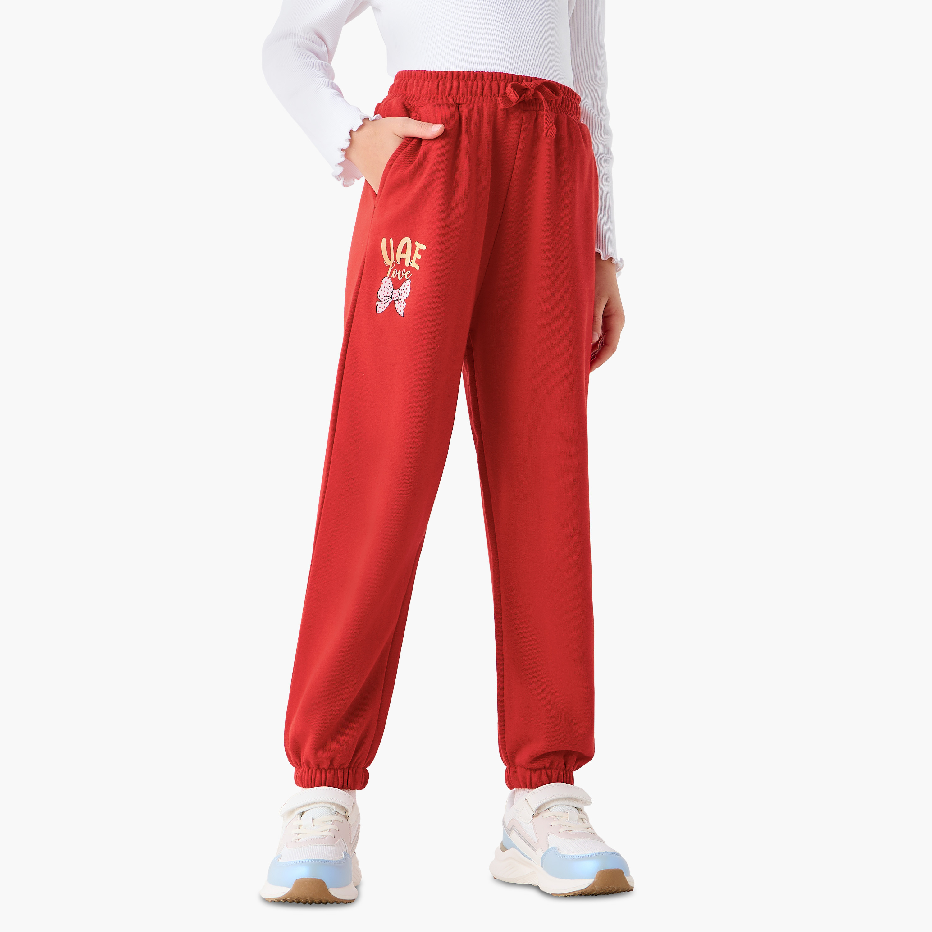 Juniors Girls Joggers with UAE National Day Print - Cotton - Elasticated Drawstring-baby-girls-clothing-bottoms-joggersandtrackpants-image-1