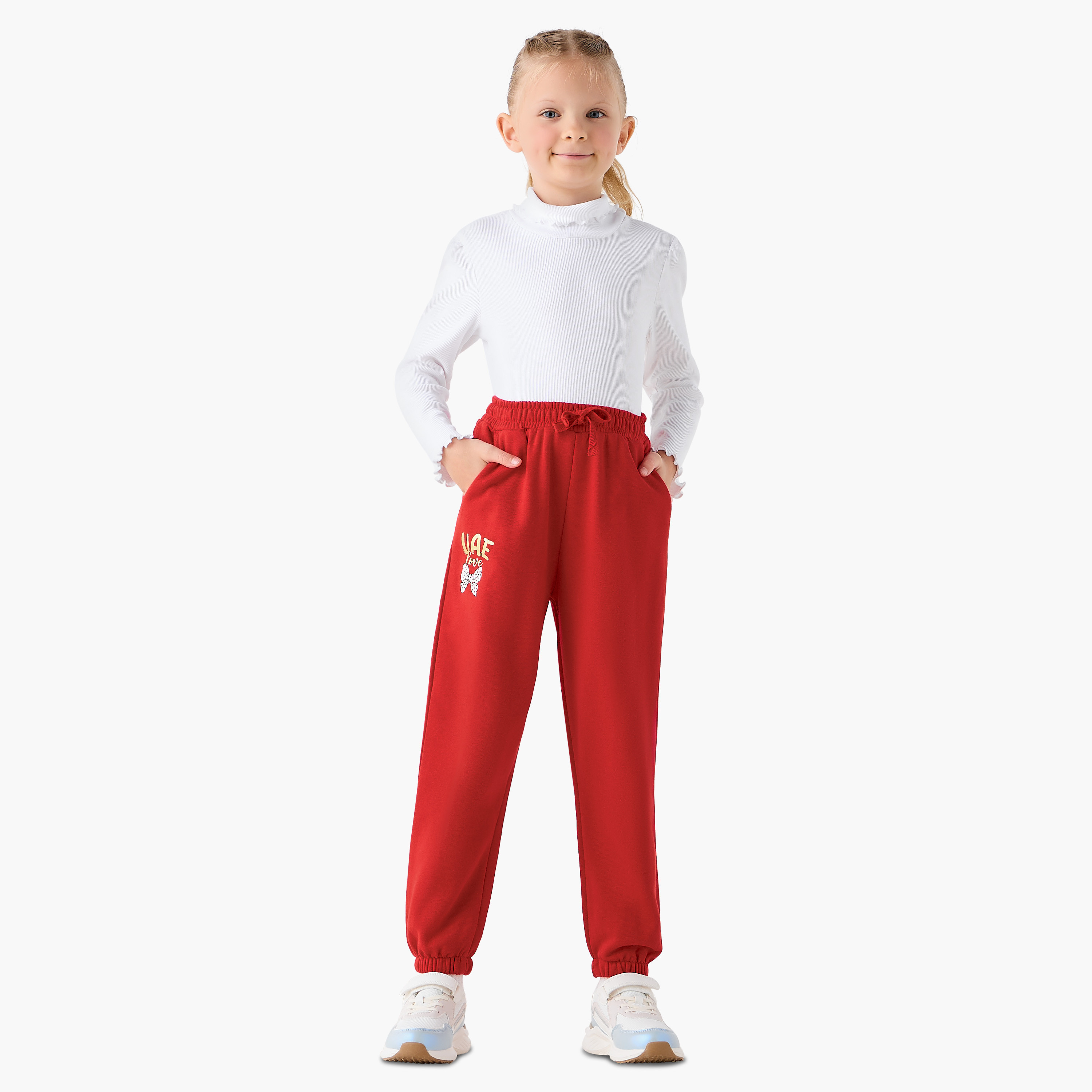 بنطلون رياضي قطن بخصر مطاطي وطبعات للبنات من جونيورز-baby-girls-clothing-bottoms-joggersandtrackpants-image-2