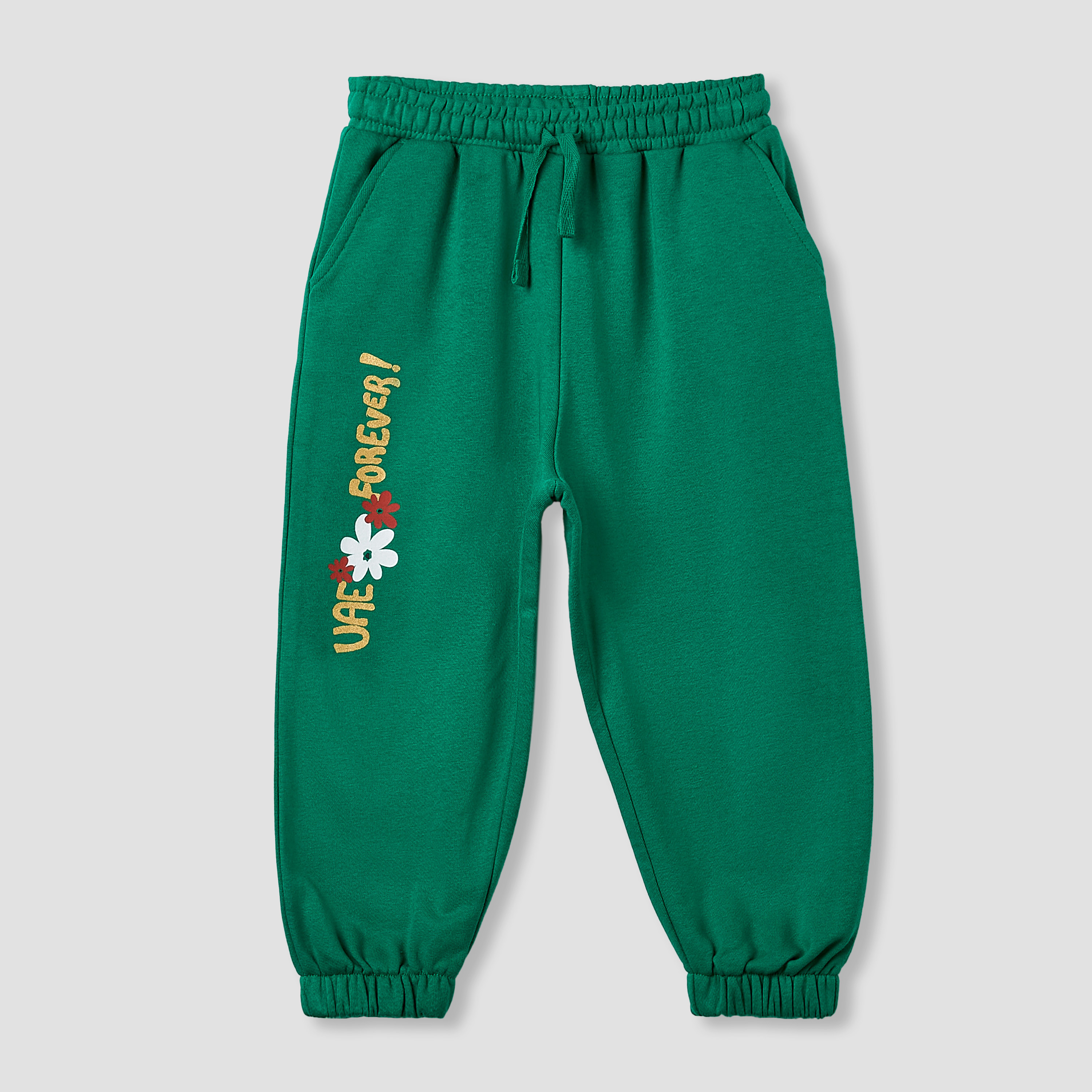 بنطلون رياضي قطن برباط إغلاق وطبعات للبنات من جونيورز-baby-girls-clothing-bottoms-joggersandtrackpants-image-1
