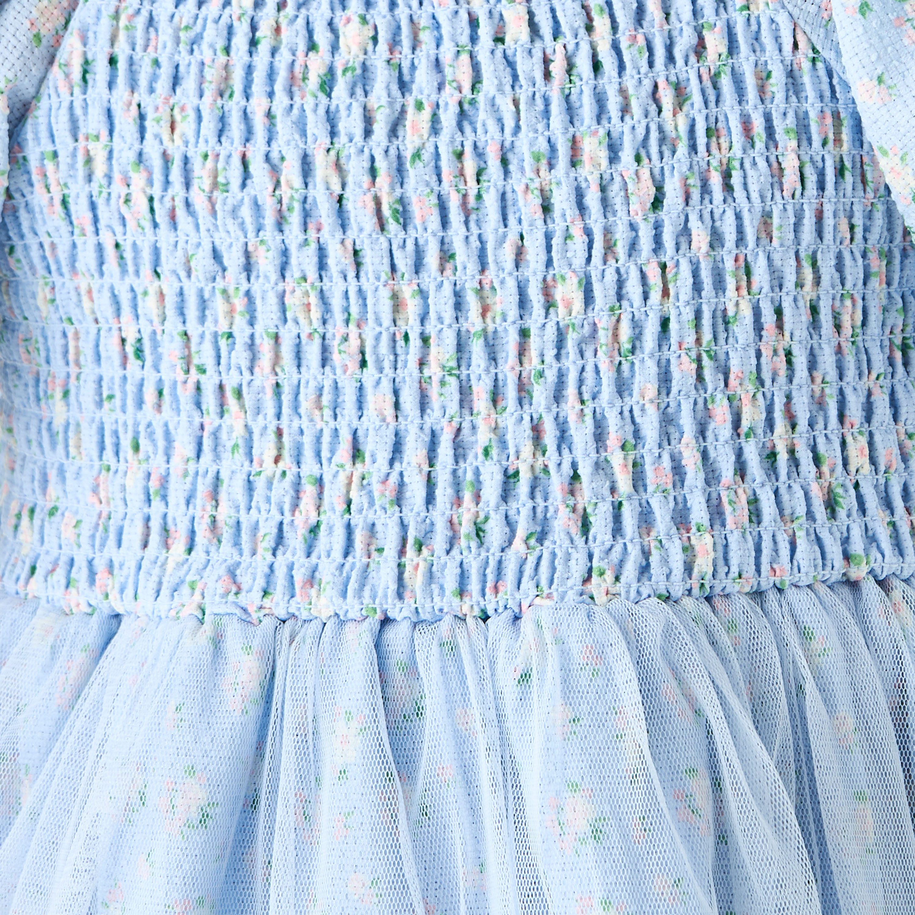 Juniors Floral Print A-line Dress with Square Neck and Smocked Detail-girls-clothing-dressesandjumpsuits-image-4
