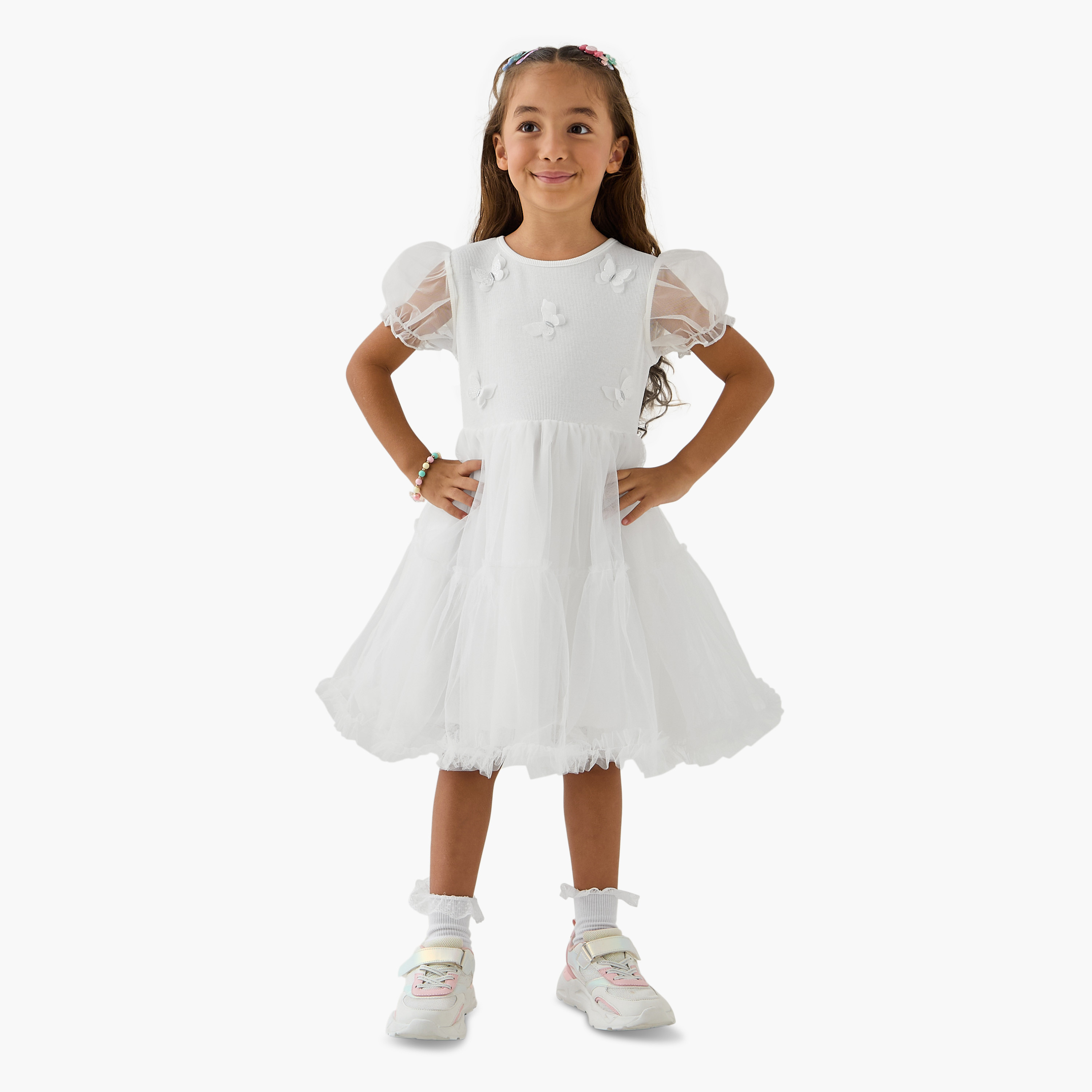 Juniors Butterfly Applique Tulle A-line Dress with Round Neck-girls-clothing-dressesandjumpsuits-image-2