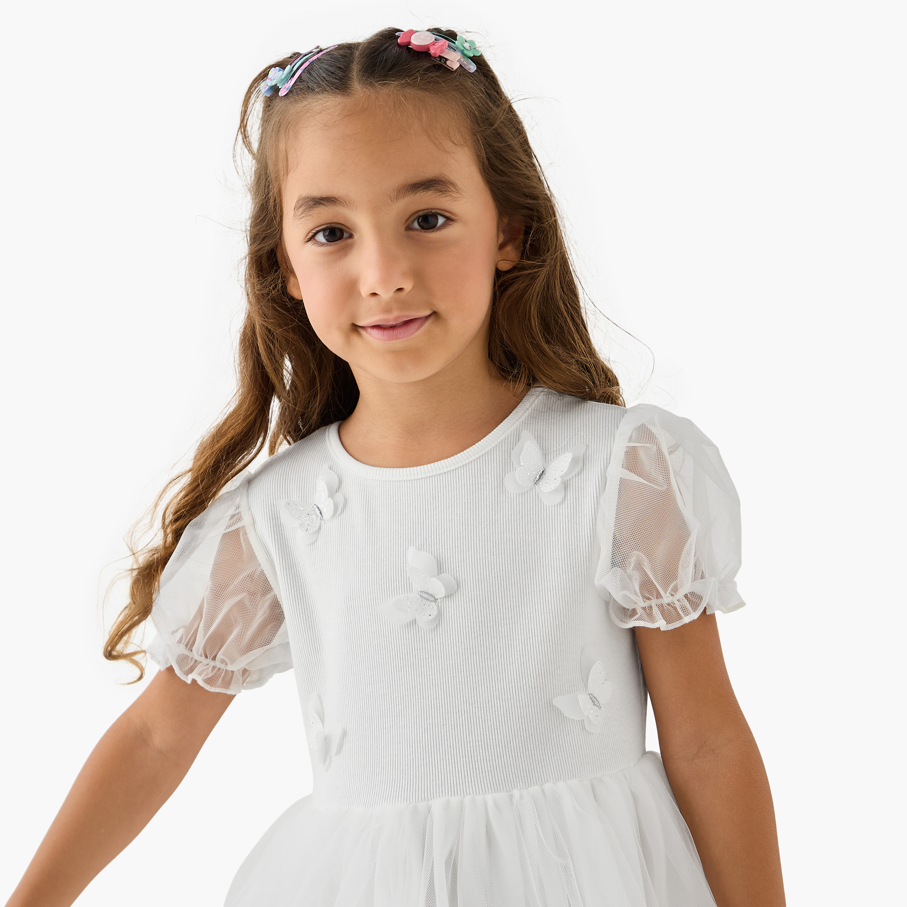 Juniors Butterfly Applique Tulle A-line Dress with Round Neck-girls-clothing-dressesandjumpsuits-image-4