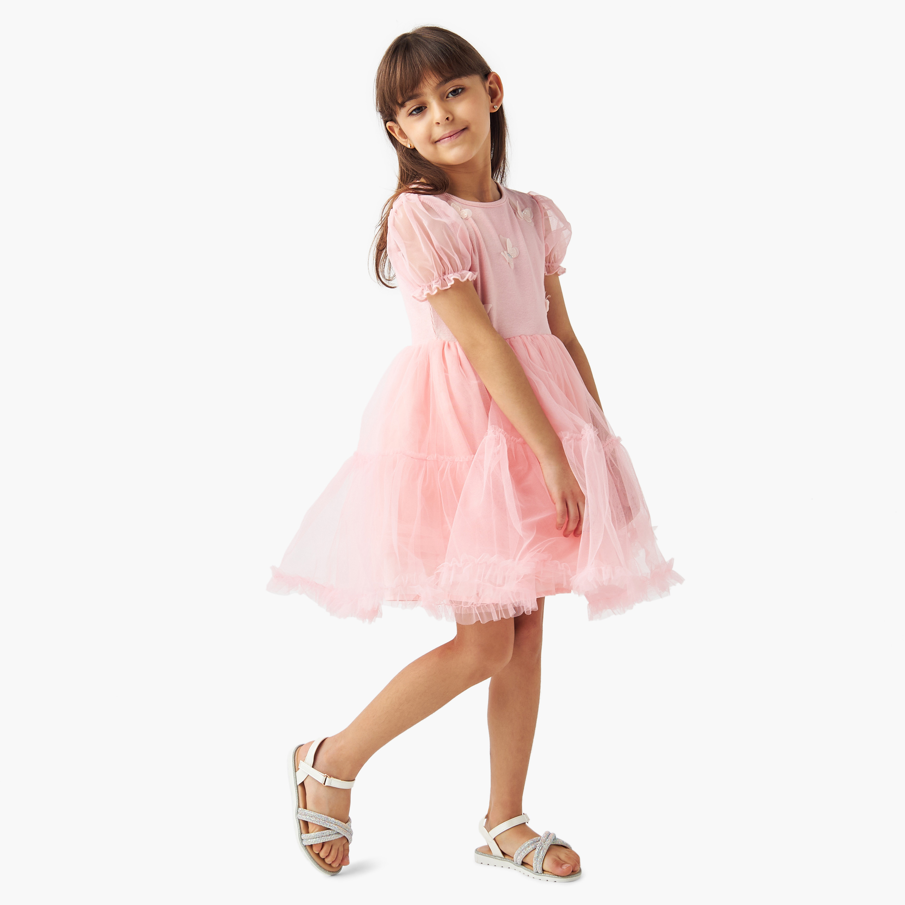 فستان تول إيه لاين بياقة مستديرة وزخارف فراشة من جونيورز-girls-clothing-dressesandjumpsuits-image-2