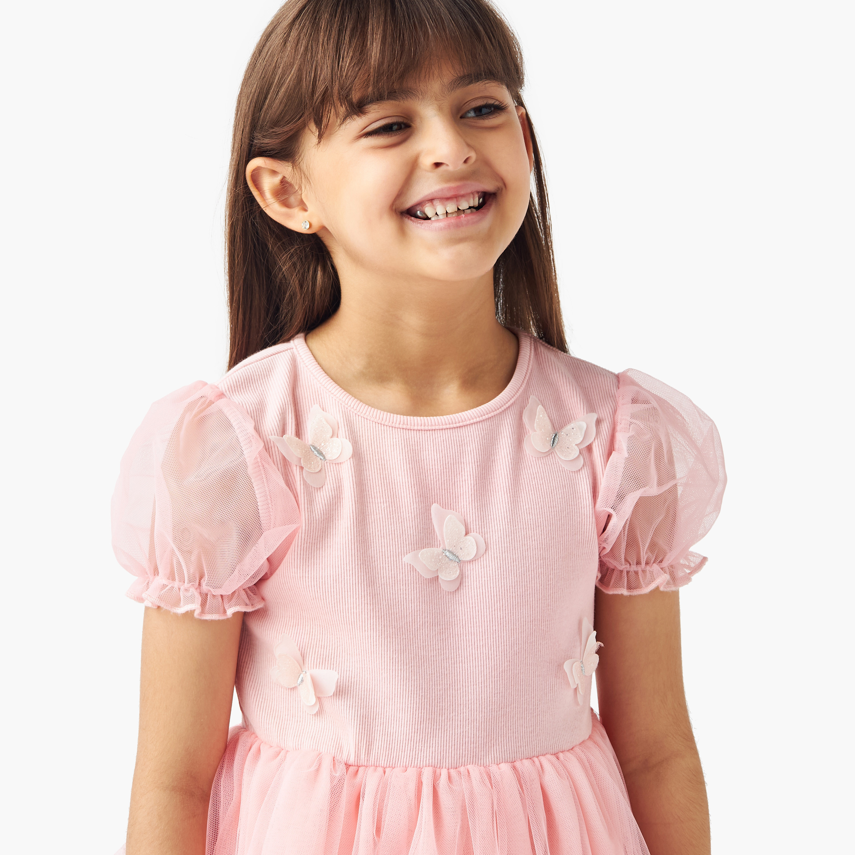 فستان تول إيه لاين بياقة مستديرة وزخارف فراشة من جونيورز-girls-clothing-dressesandjumpsuits-image-4
