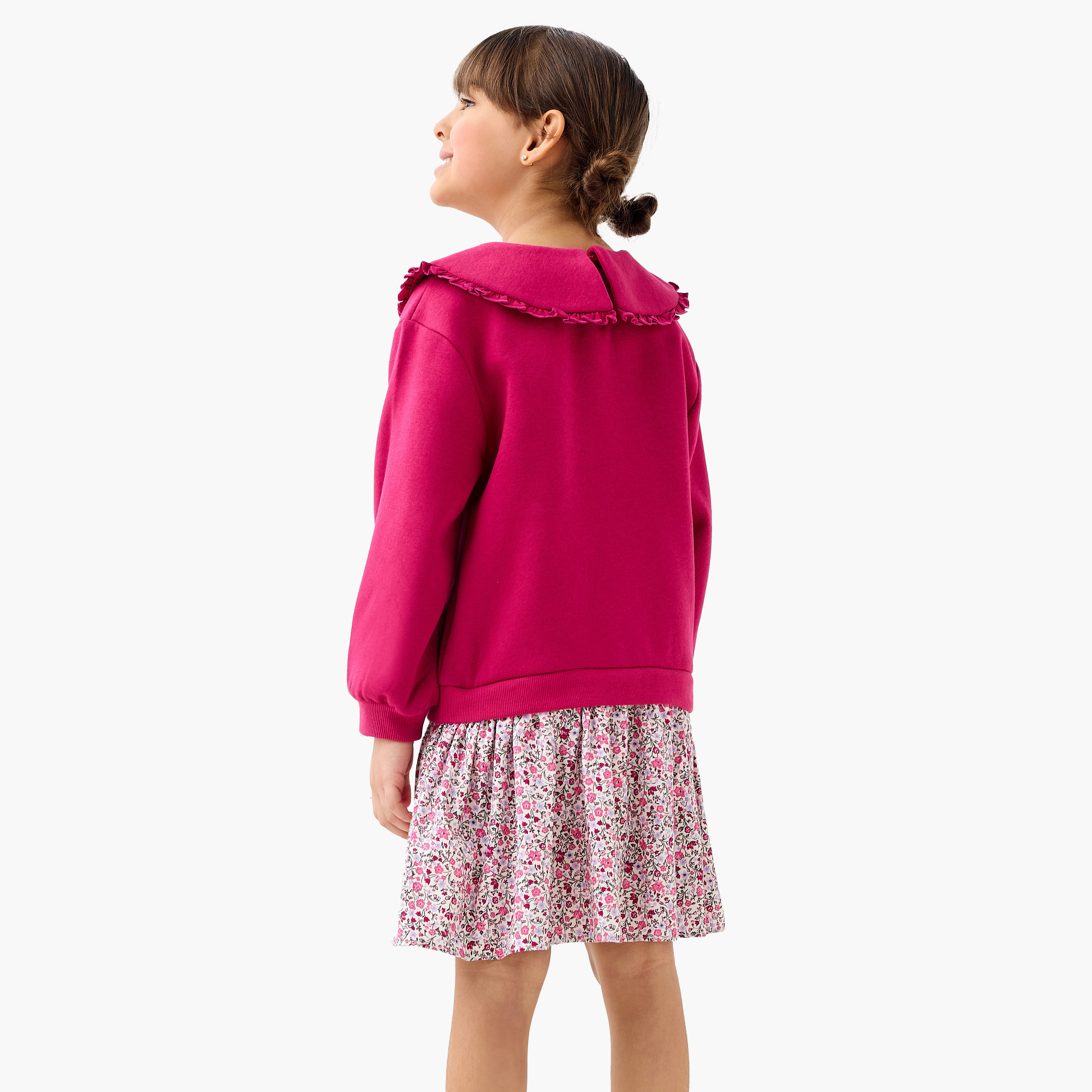 فستان سويدي مطرز بياقة بيتر بان وأكمام طويلة من جونيورز-girls-clothing-winterwear-dresses-image-4