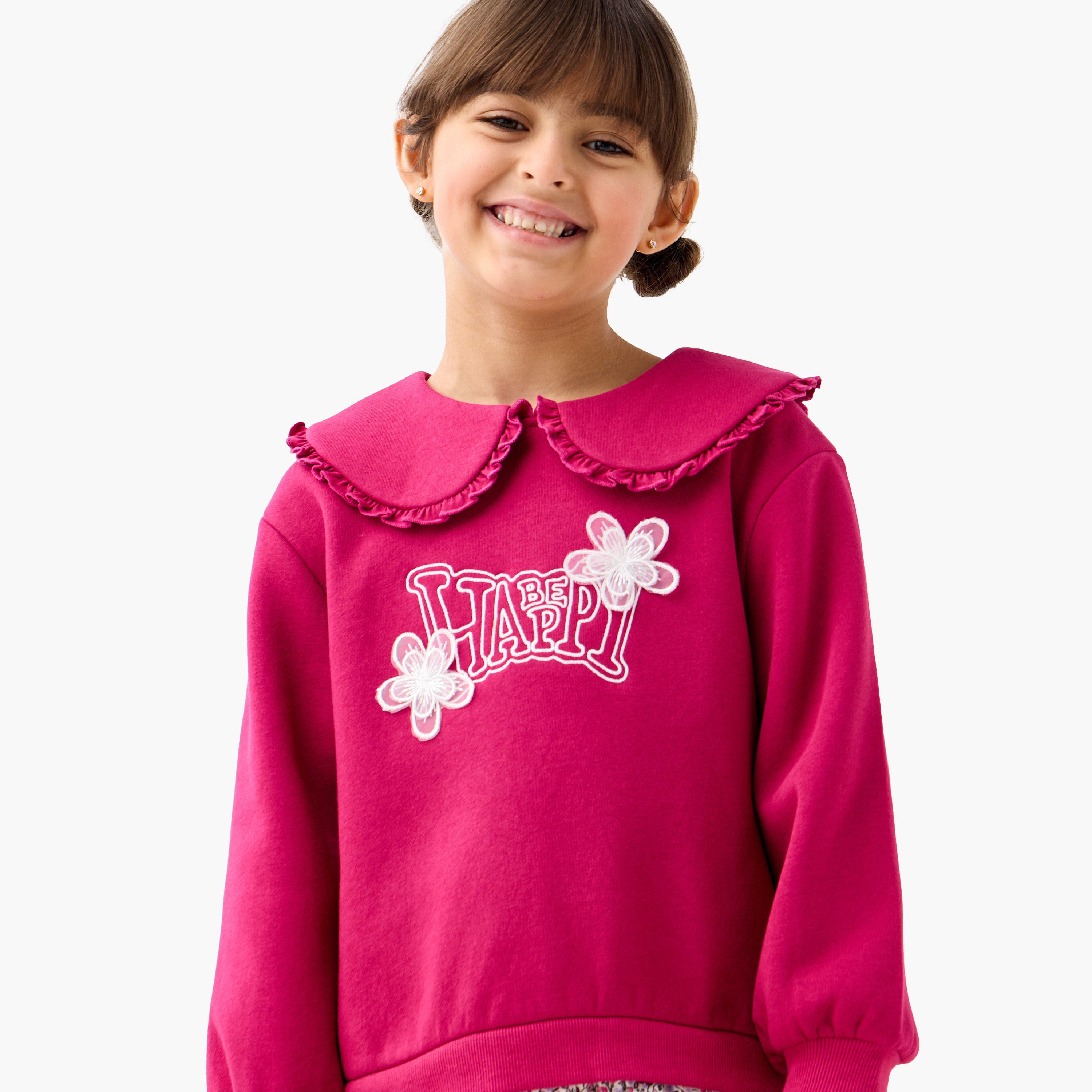 فستان سويدي مطرز بياقة بيتر بان وأكمام طويلة من جونيورز-girls-clothing-winterwear-dresses-image-2