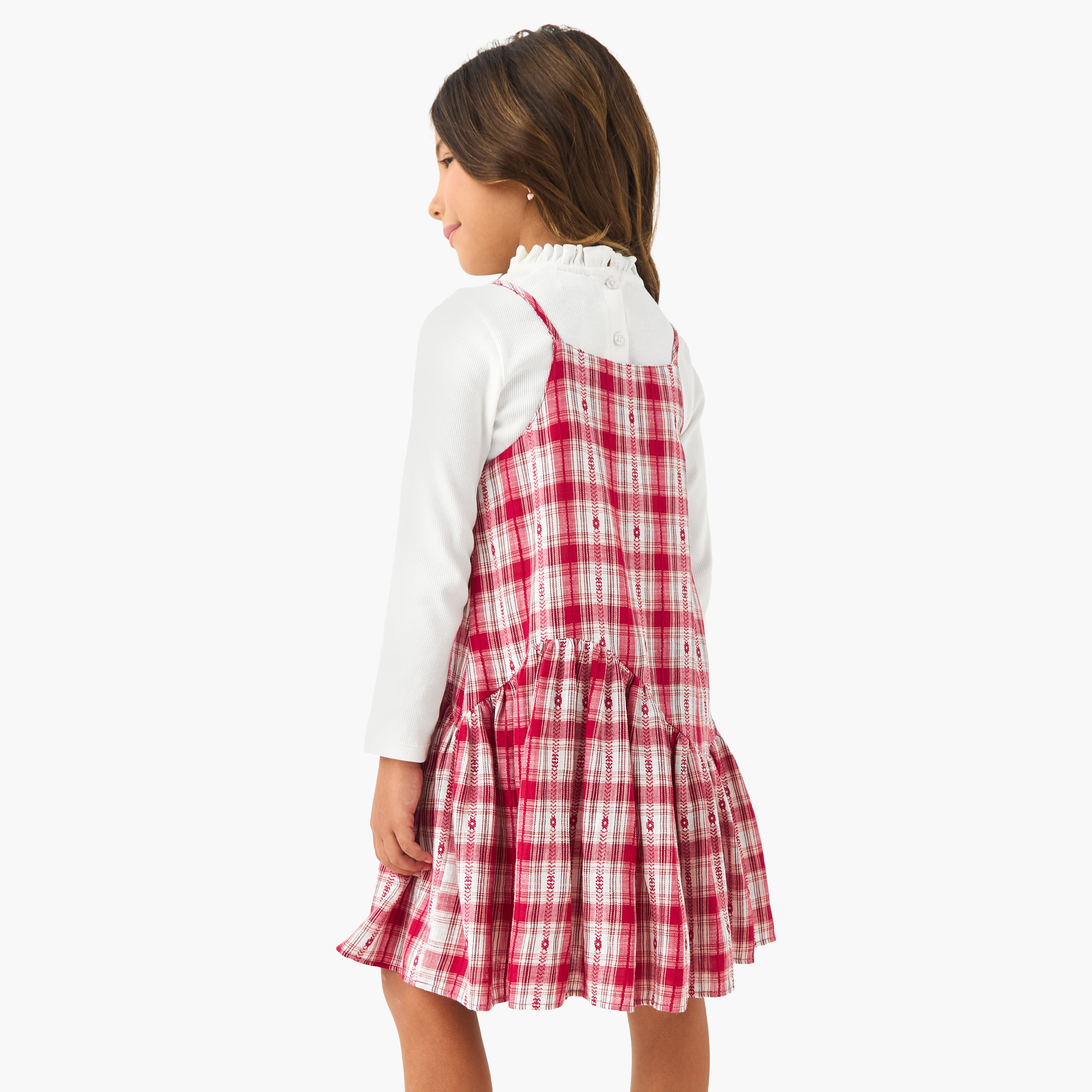 Juniors Piecrust Neck Top with Pinafore Dress-girls-clothing-winterwear-dresses-image-3