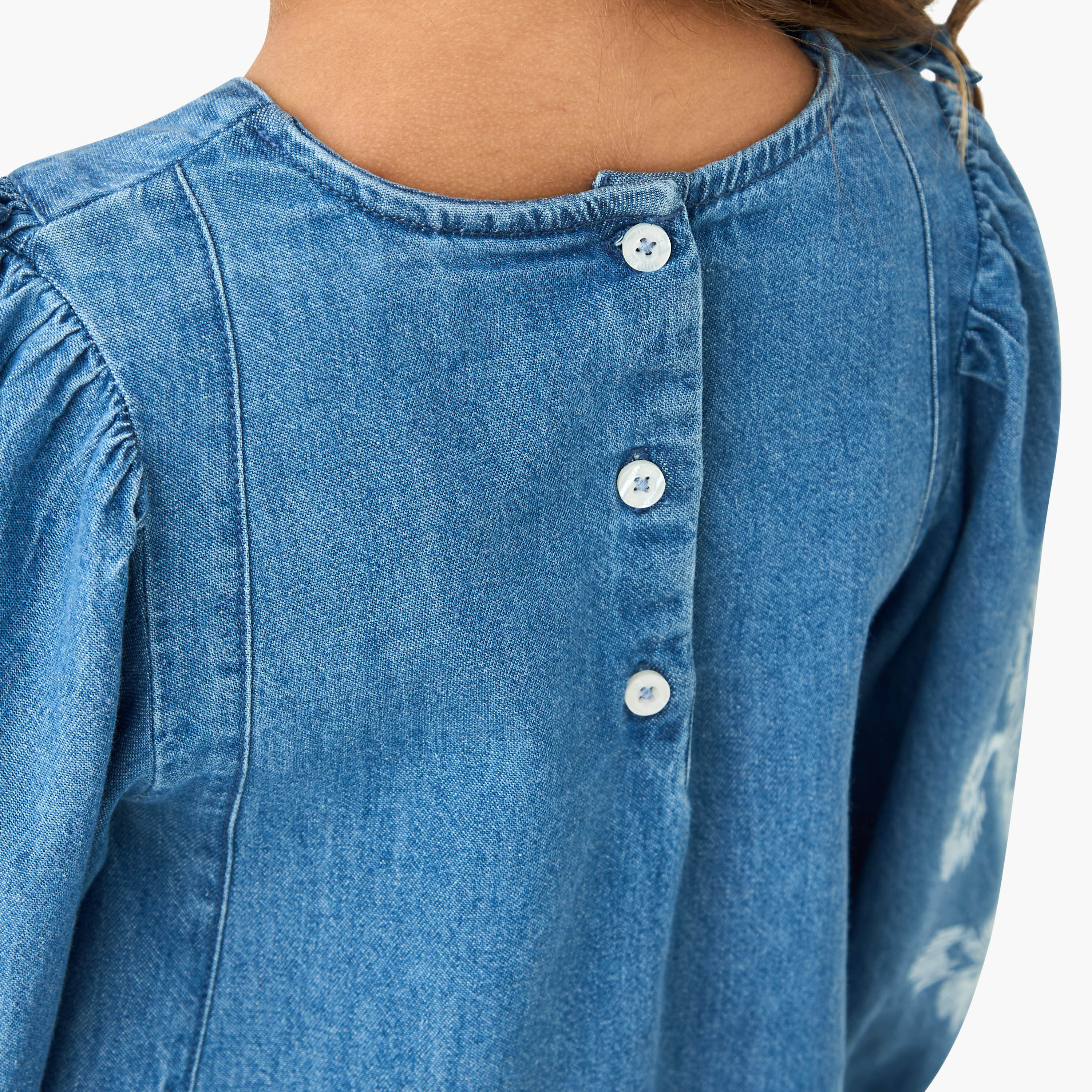 Juniors Embroidered Frill Denim Dress with Collar-girls-clothing-dressesandjumpsuits-image-5