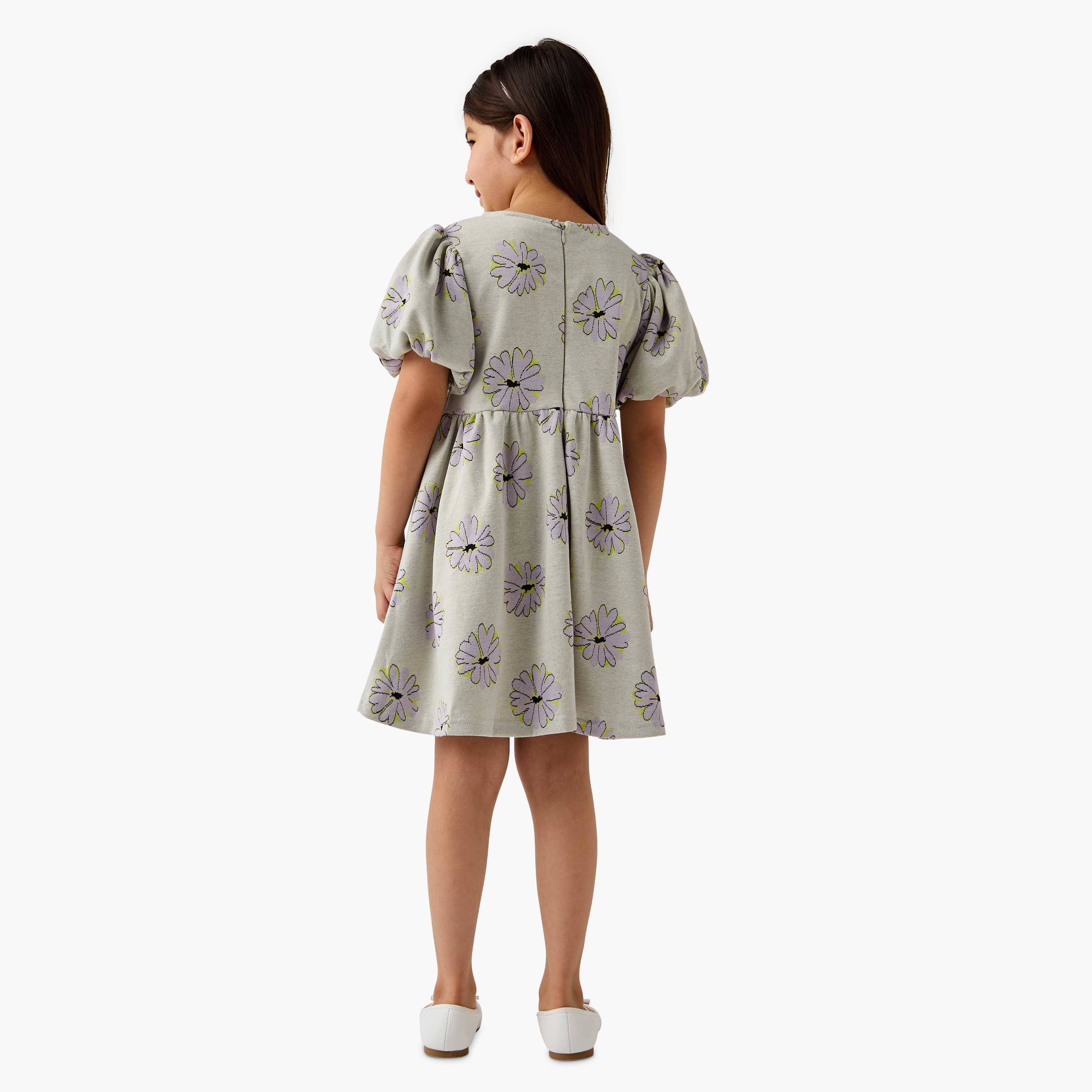 Juniors Bow Accent A-Line Dress with Puff Sleeves-girls-clothing-dressesandjumpsuits-image-3