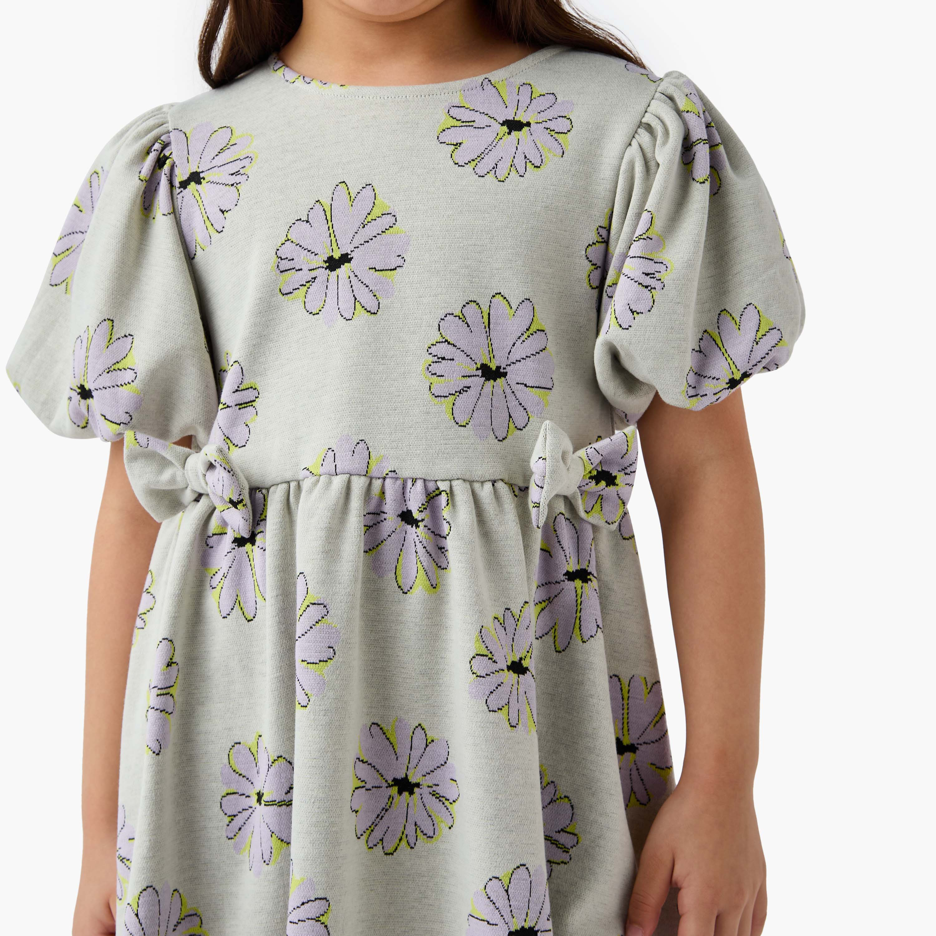 Juniors Bow Accent A-Line Dress with Puff Sleeves-girls-clothing-dressesandjumpsuits-image-4