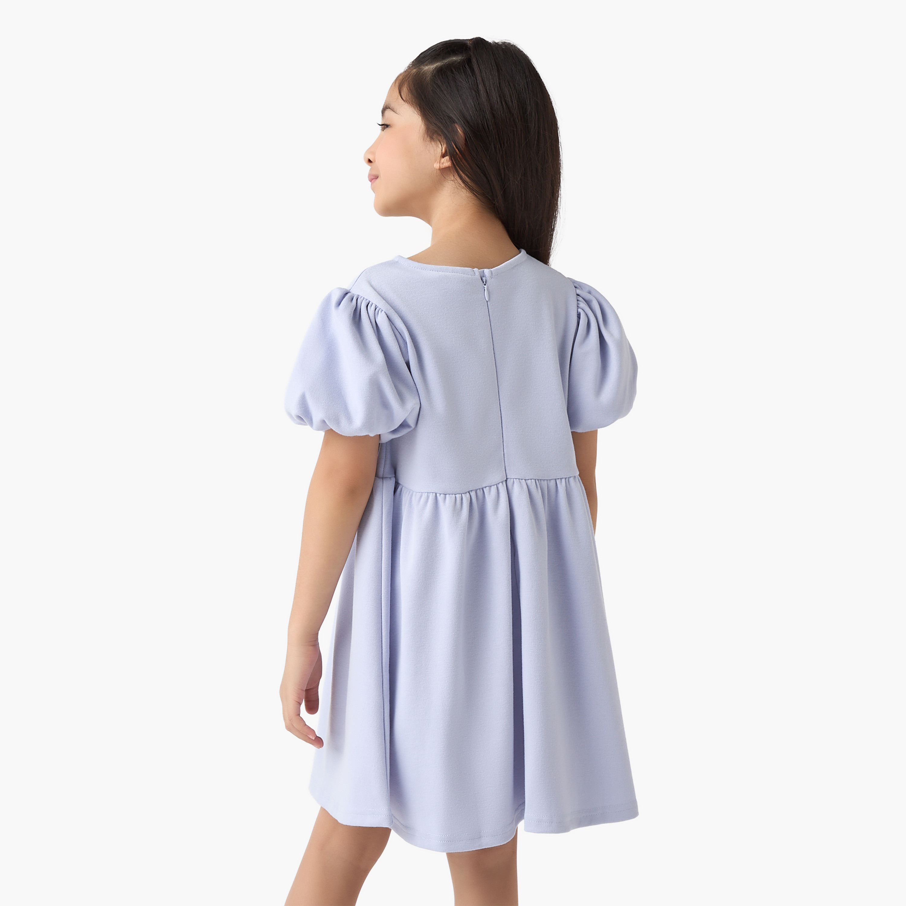 Juniors Bow Accent A-Line Dress with Puff Sleeves-girls-clothing-dressesandjumpsuits-image-3