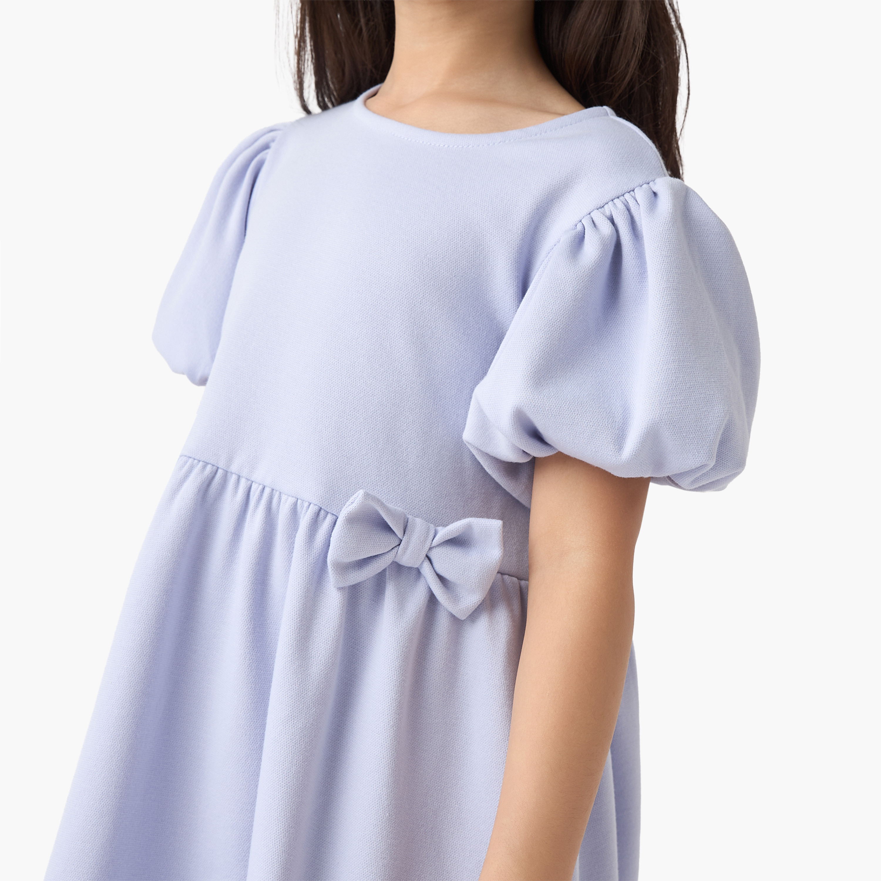 Juniors Bow Accent A-Line Dress with Puff Sleeves-girls-clothing-dressesandjumpsuits-image-4