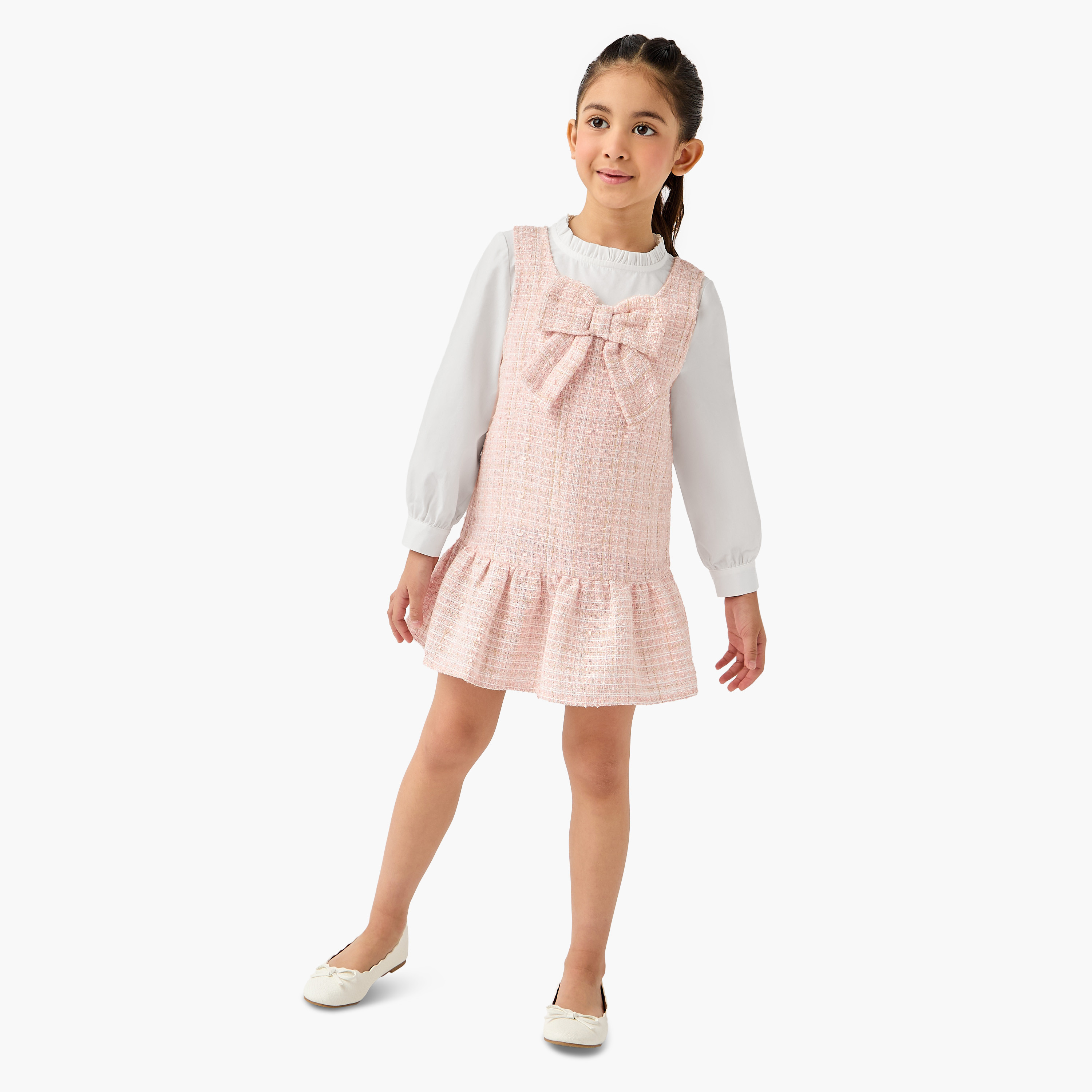 Juniors Tweed Pinafore Dress with Bow-girls-clothing-winterwear-dresses-image-2