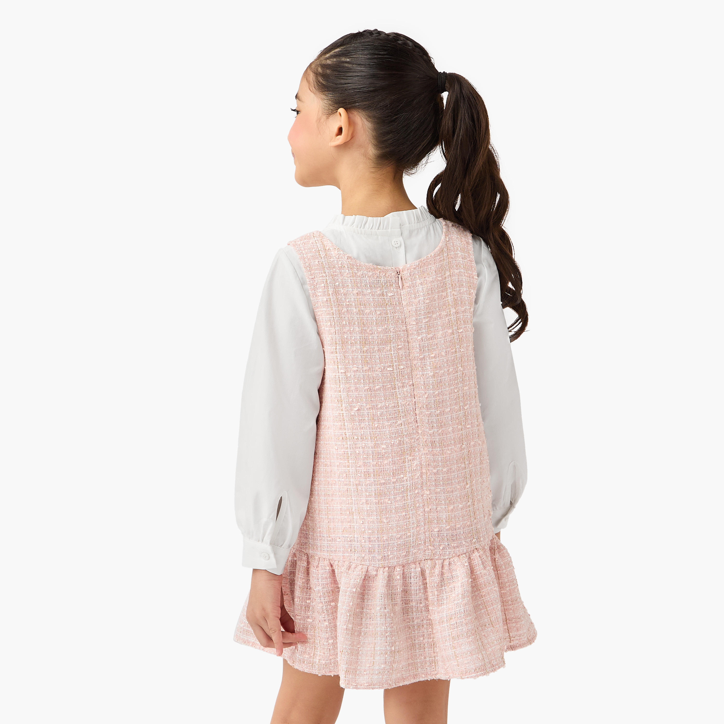 Juniors Tweed Pinafore Dress with Bow-girls-clothing-winterwear-dresses-image-3