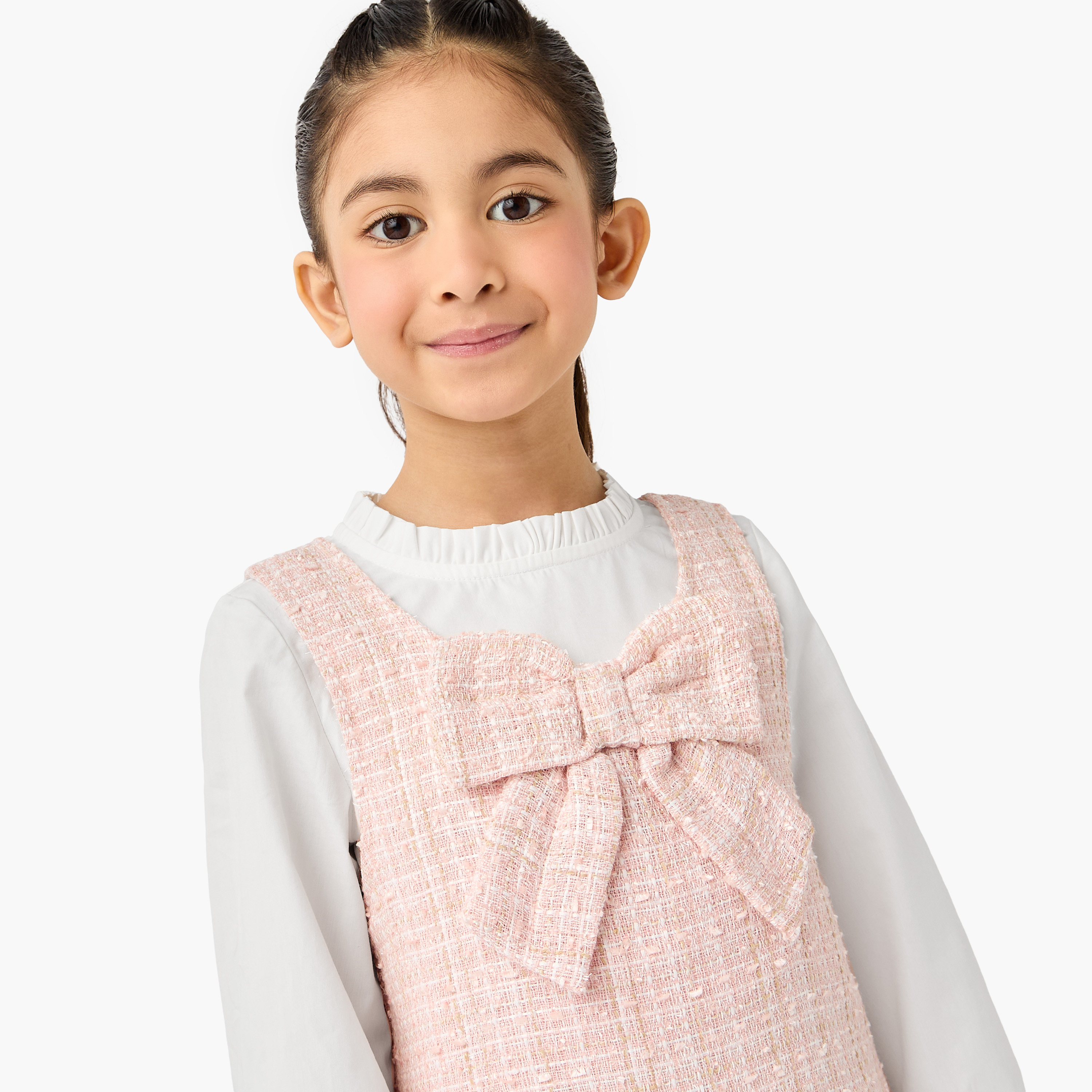 Juniors Tweed Pinafore Dress with Bow-girls-clothing-winterwear-dresses-image-4