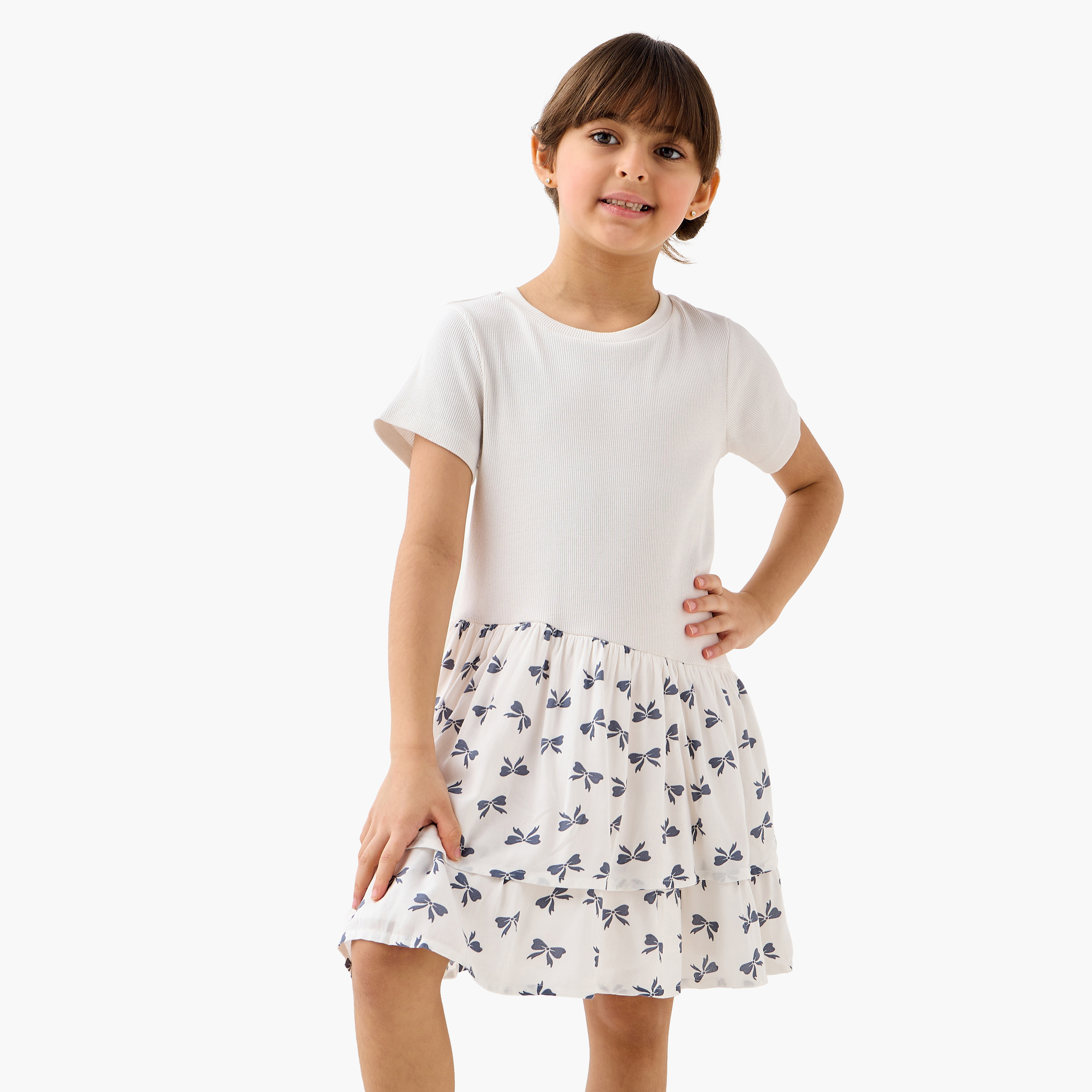 فستان بطبعات فيونكة بخصر منسدل وأكمام قصيرة من جونيورز-girls-clothing-dressesandjumpsuits-image-5