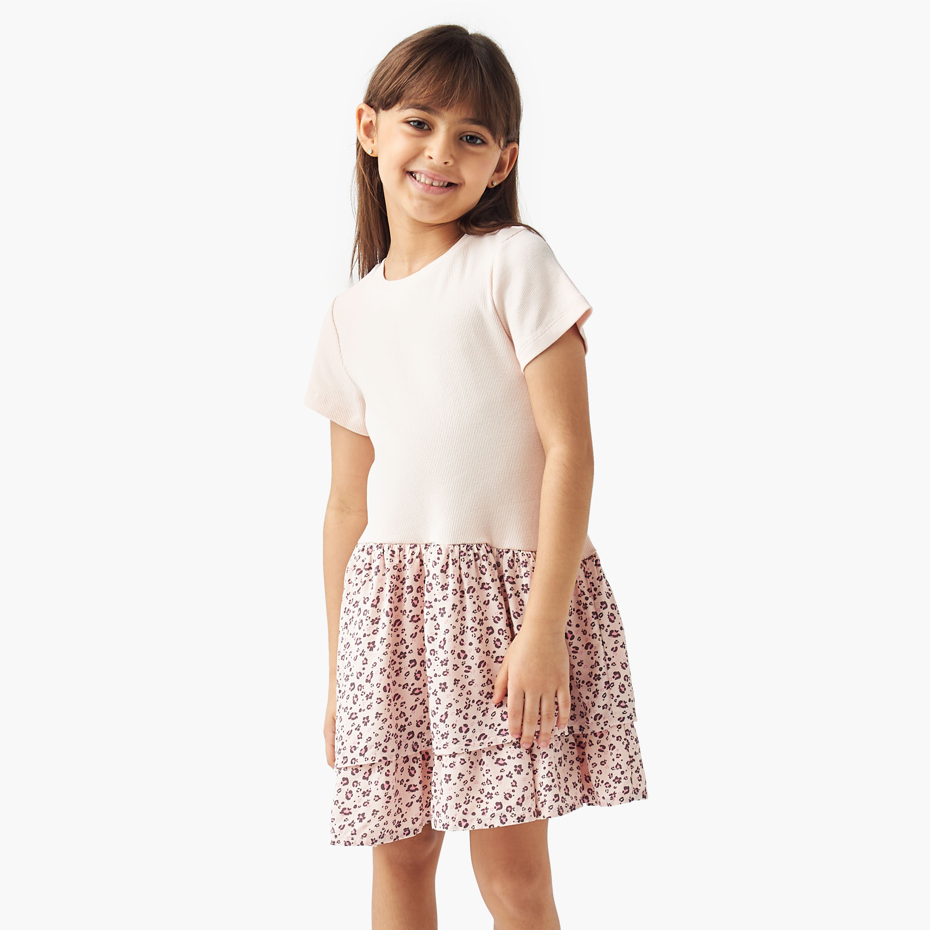 Juniors Animal Print Tiered Dress with Short Sleeves-girls-clothing-dressesandjumpsuits-image-1