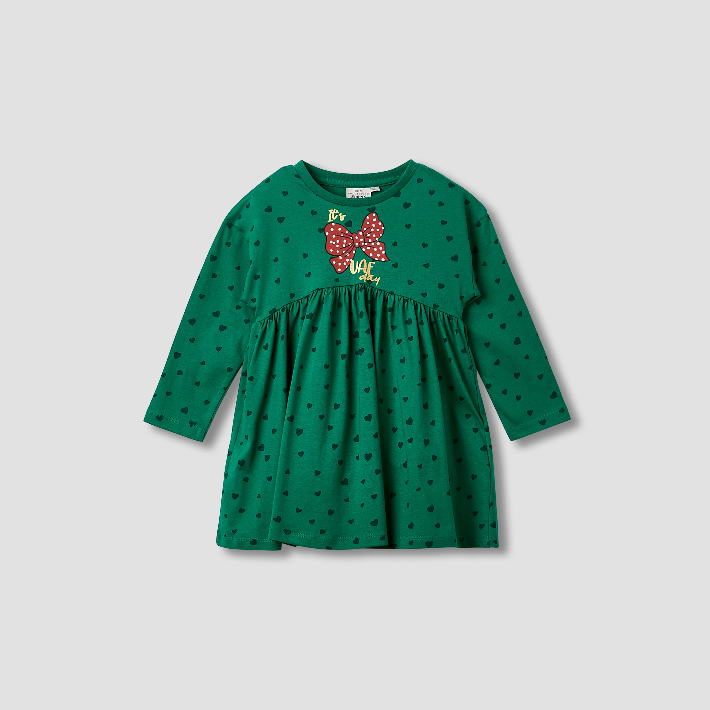 Juniors Round Neck Long Sleeves Knee Length Dress with UAE National Day Print-girls-clothing-dressesandjumpsuits-image-1