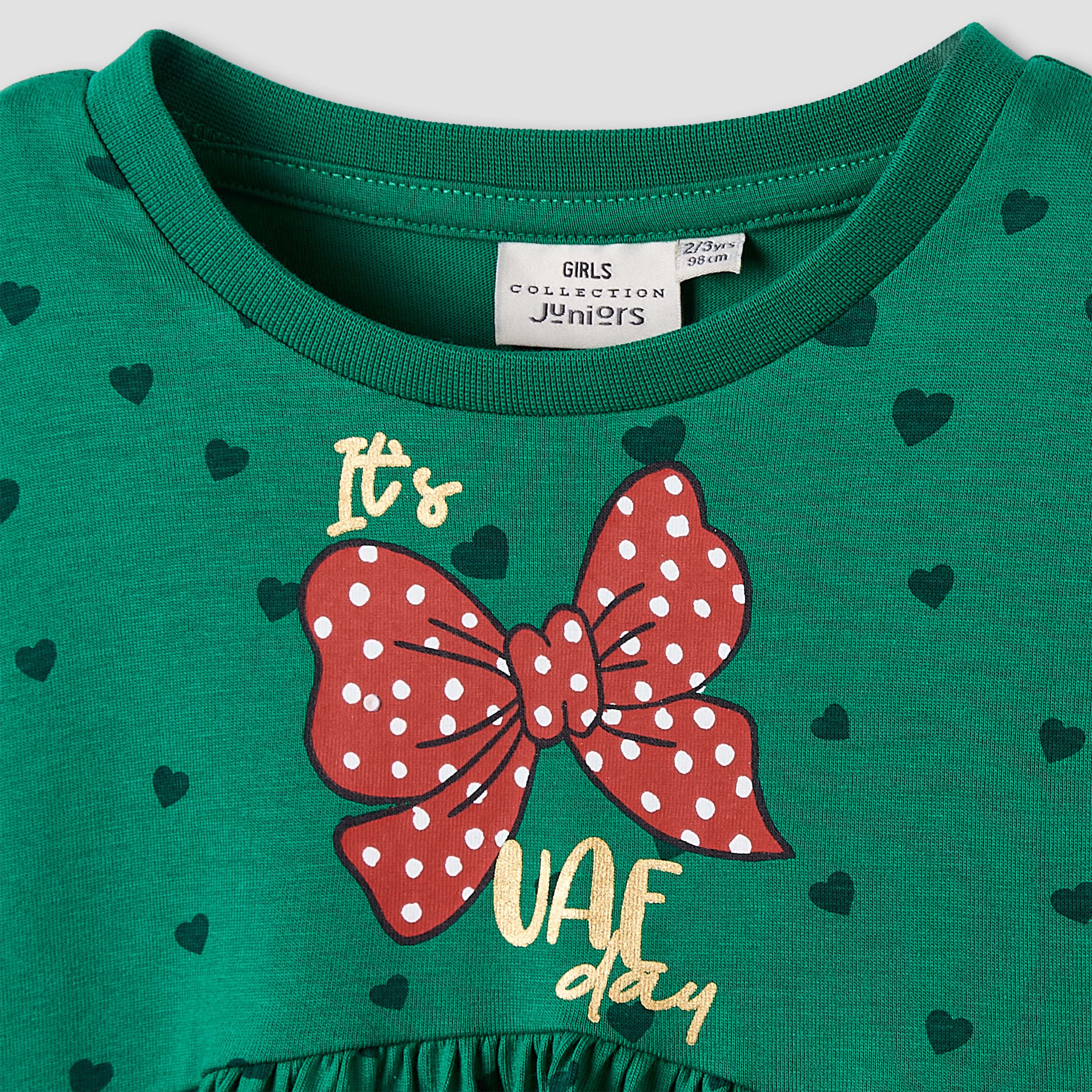 Juniors Round Neck Long Sleeves Knee Length Dress with UAE National Day Print-girls-clothing-dressesandjumpsuits-image-3