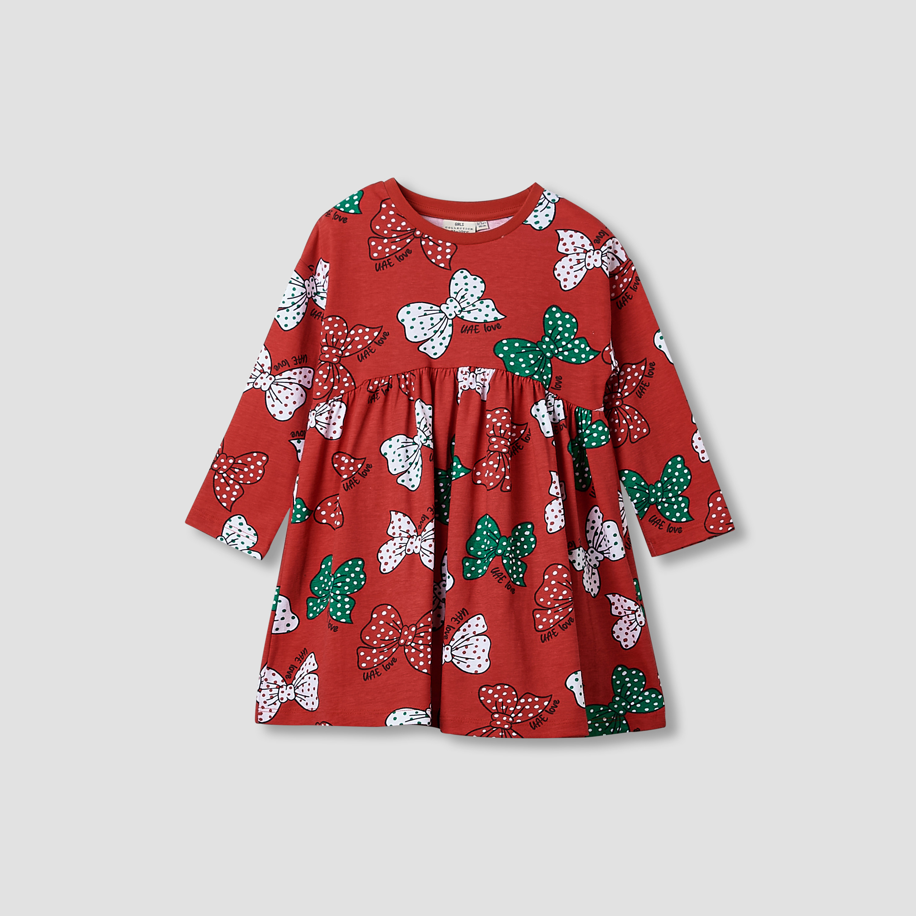 فستان بطول الركبة وياقة مستديرة وأكمام طويلة وطبعات يوم الإمارات الوطني من جونيورز-girls-clothing-dressesandjumpsuits-image-1