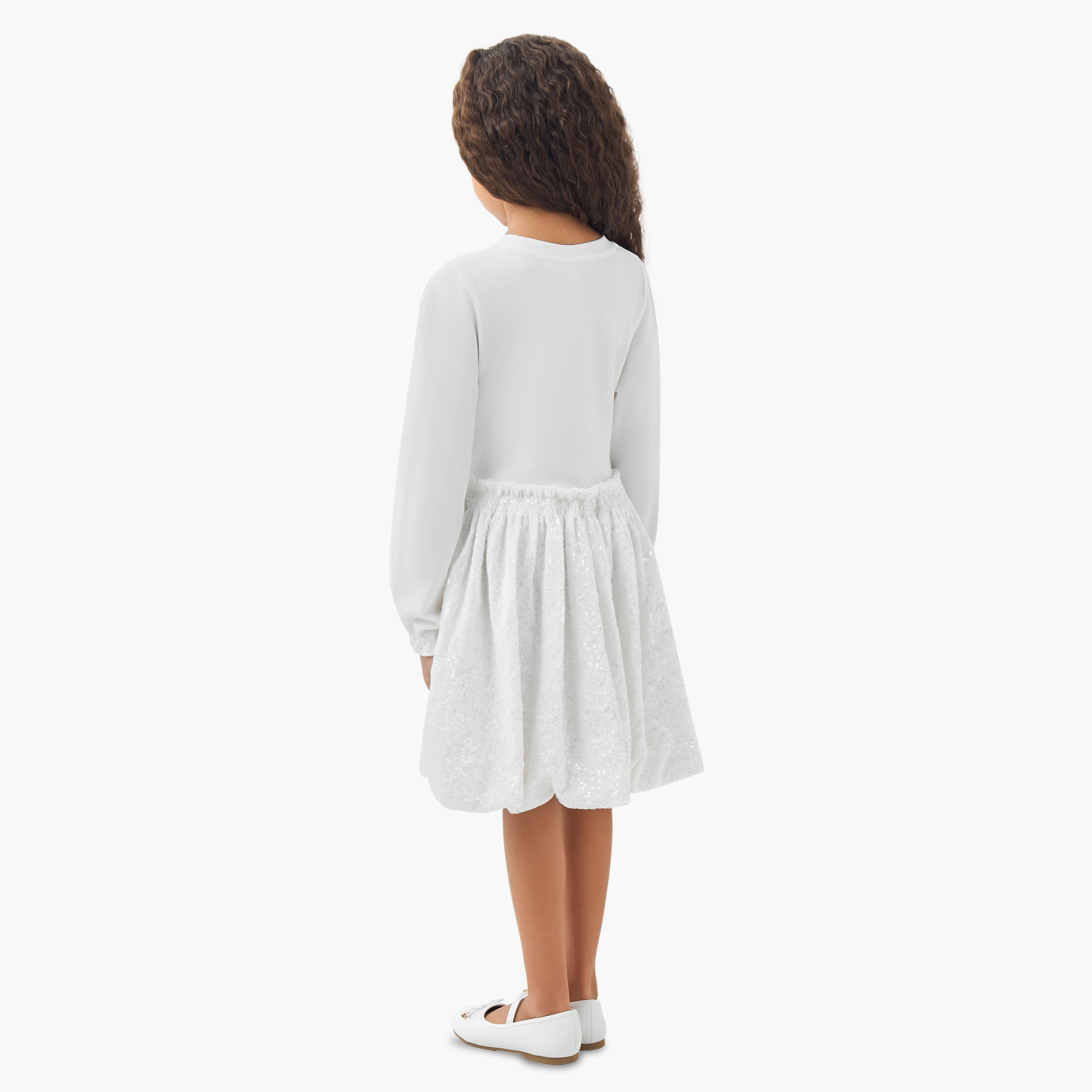 Juniors Round Neck Long Sleeves Knee Length Dress with Sequin Detail-girls-clothing-dressesandjumpsuits-image-3
