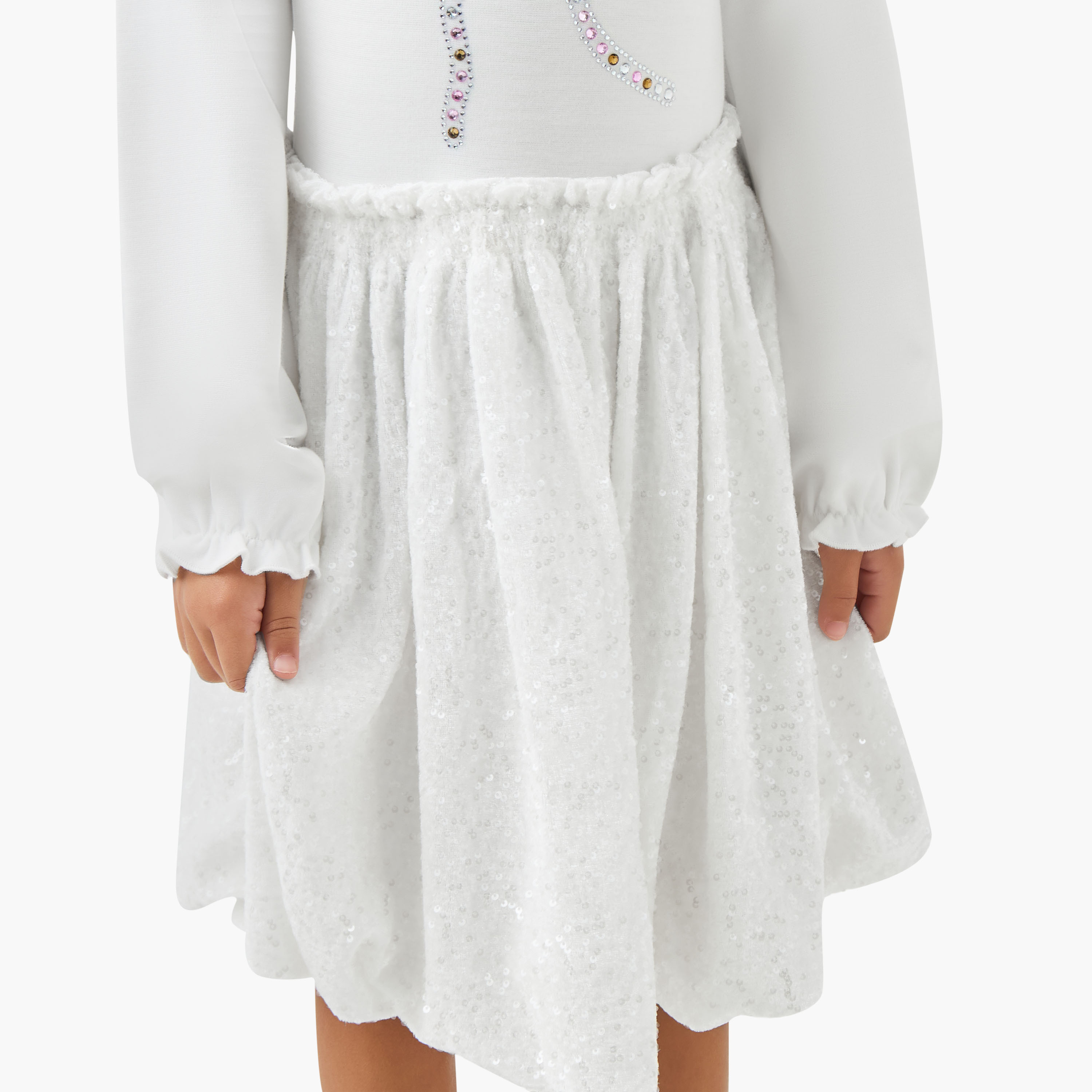 Juniors Round Neck Long Sleeves Knee Length Dress with Sequin Detail-girls-clothing-dressesandjumpsuits-image-5