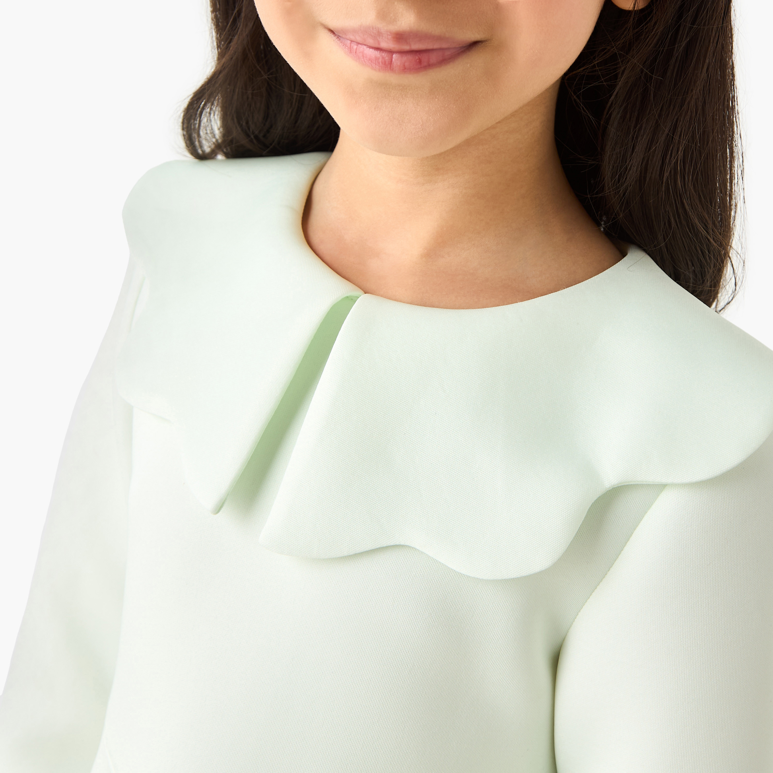 Juniors Round Neck Long Sleeves Knee Length Dress with Floral Print-girls-clothing-dressesandjumpsuits-image-4