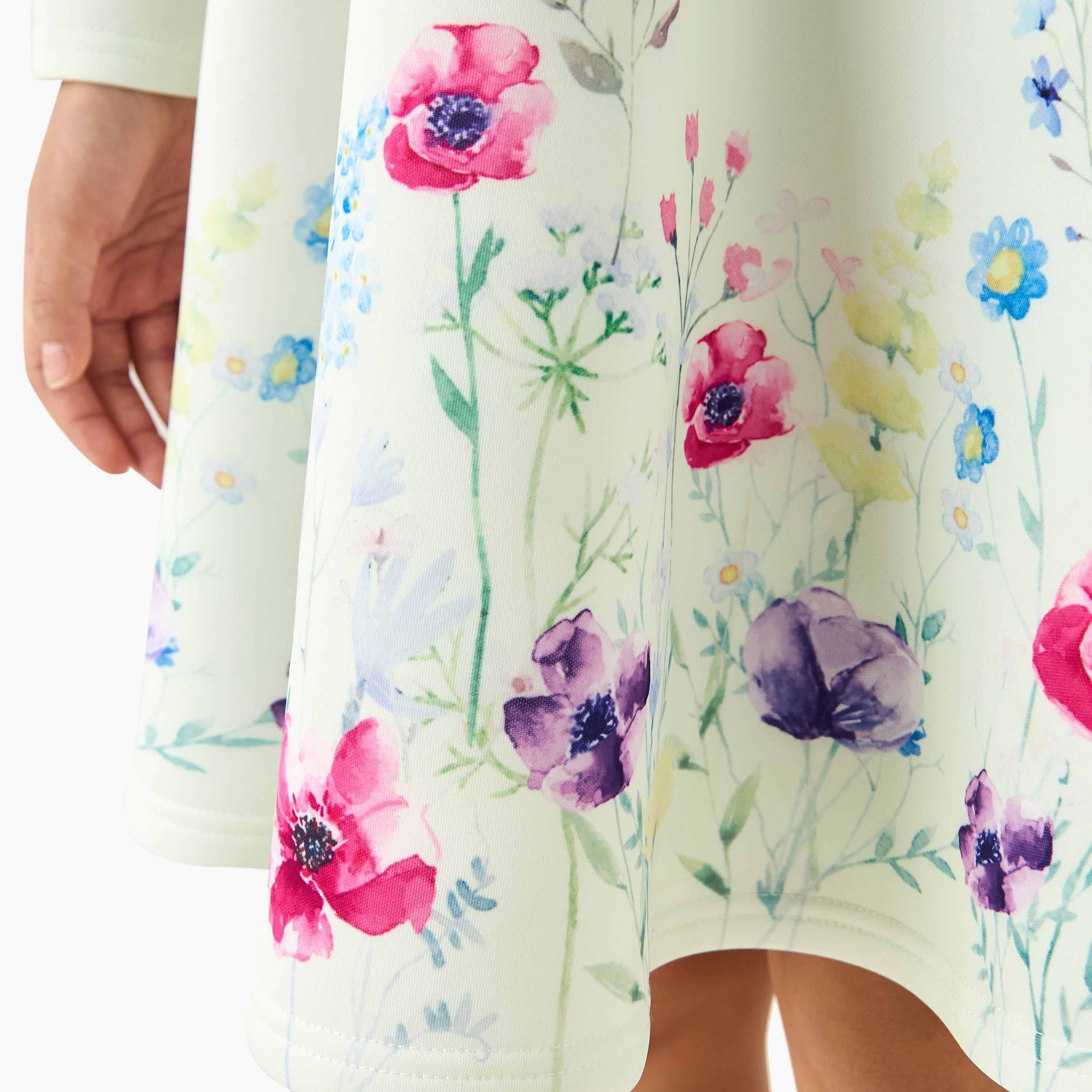 Juniors Round Neck Long Sleeves Knee Length Dress with Floral Print-girls-clothing-dressesandjumpsuits-image-5