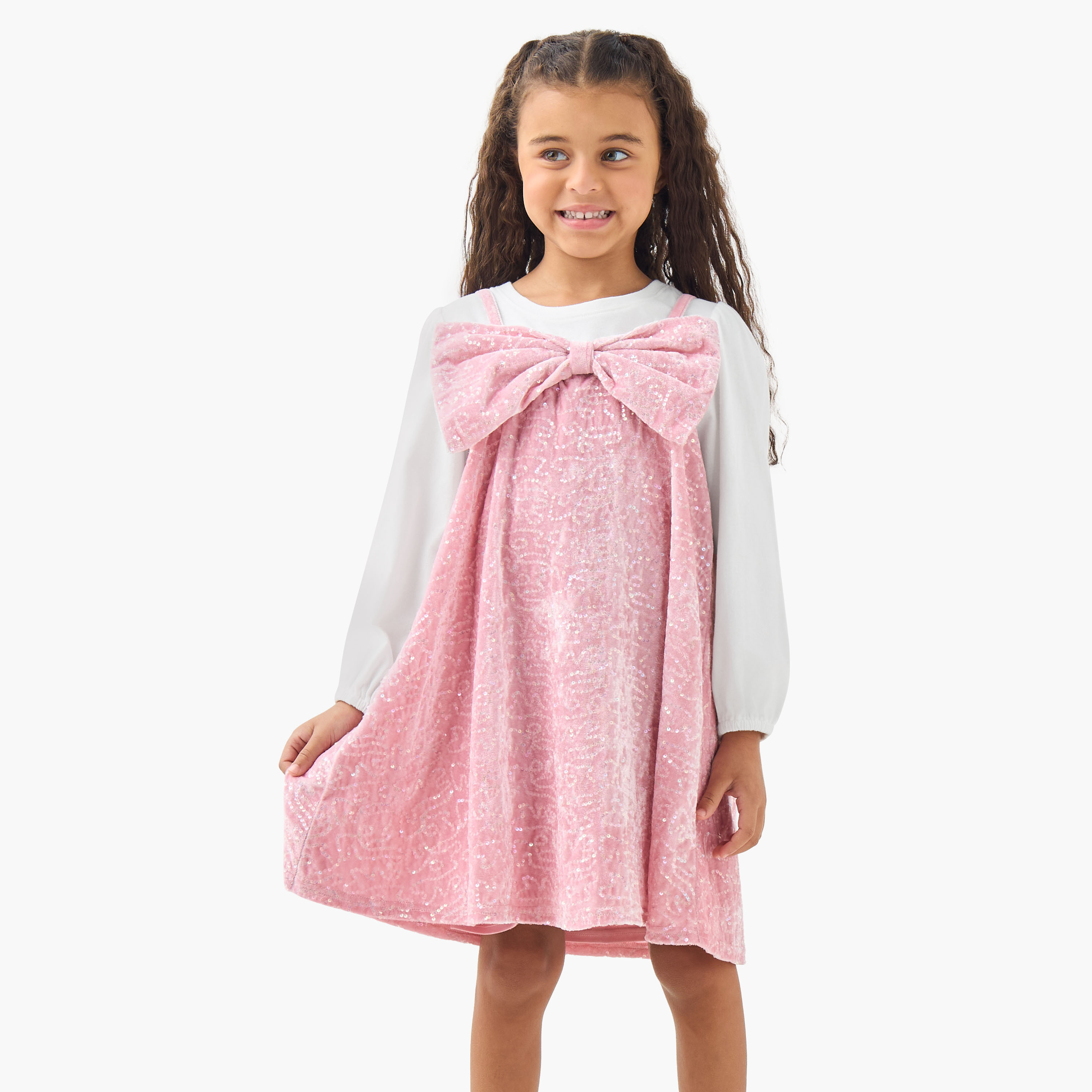 Juniors Round Neck Long Sleeves Knee Length Dress with T-shirt-girls-clothing-dressesandjumpsuits-image-1