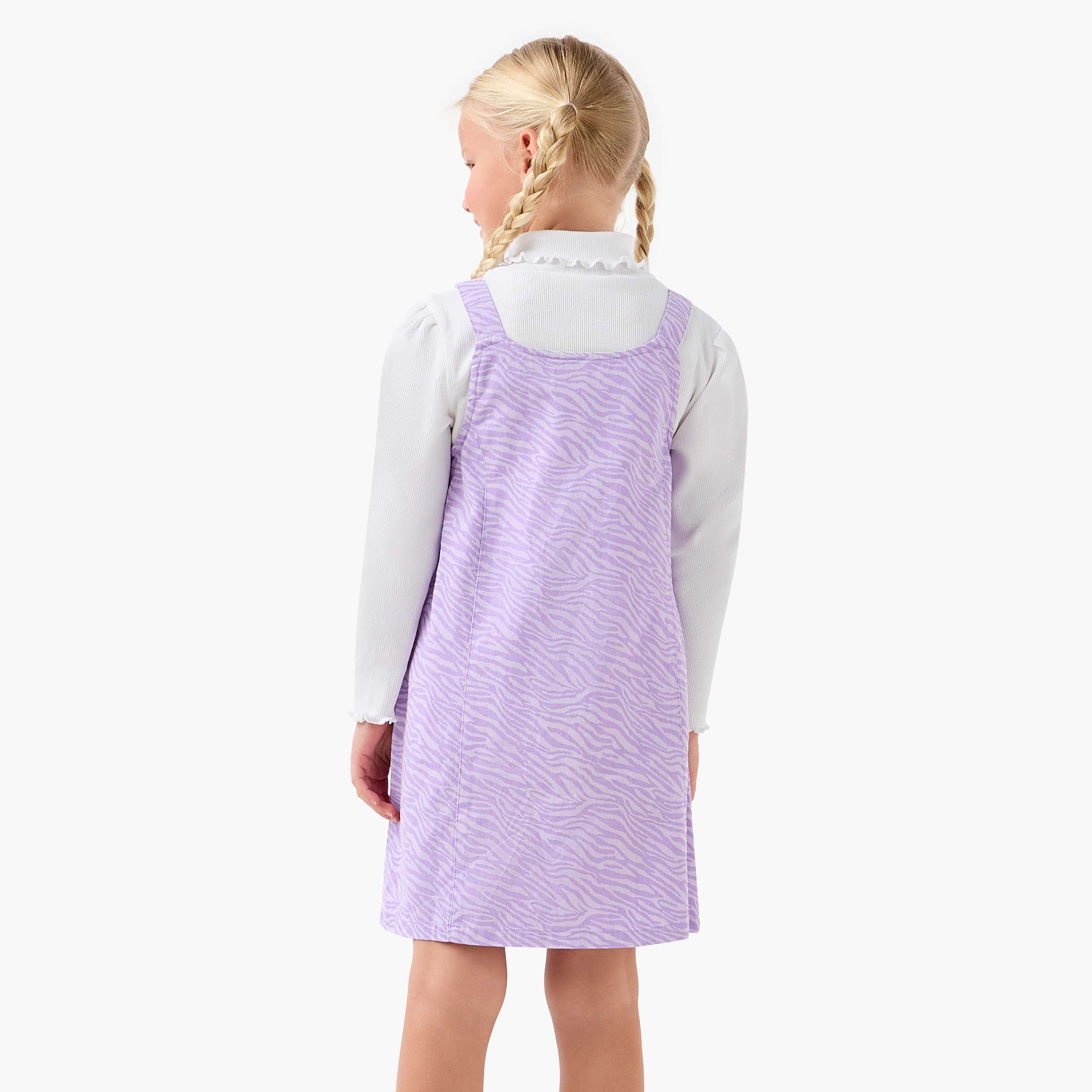 Juniors High Neck Long Sleeves T-shirt and Pinafore Set with Animal Print-girls-clothing-dressesandjumpsuits-image-3