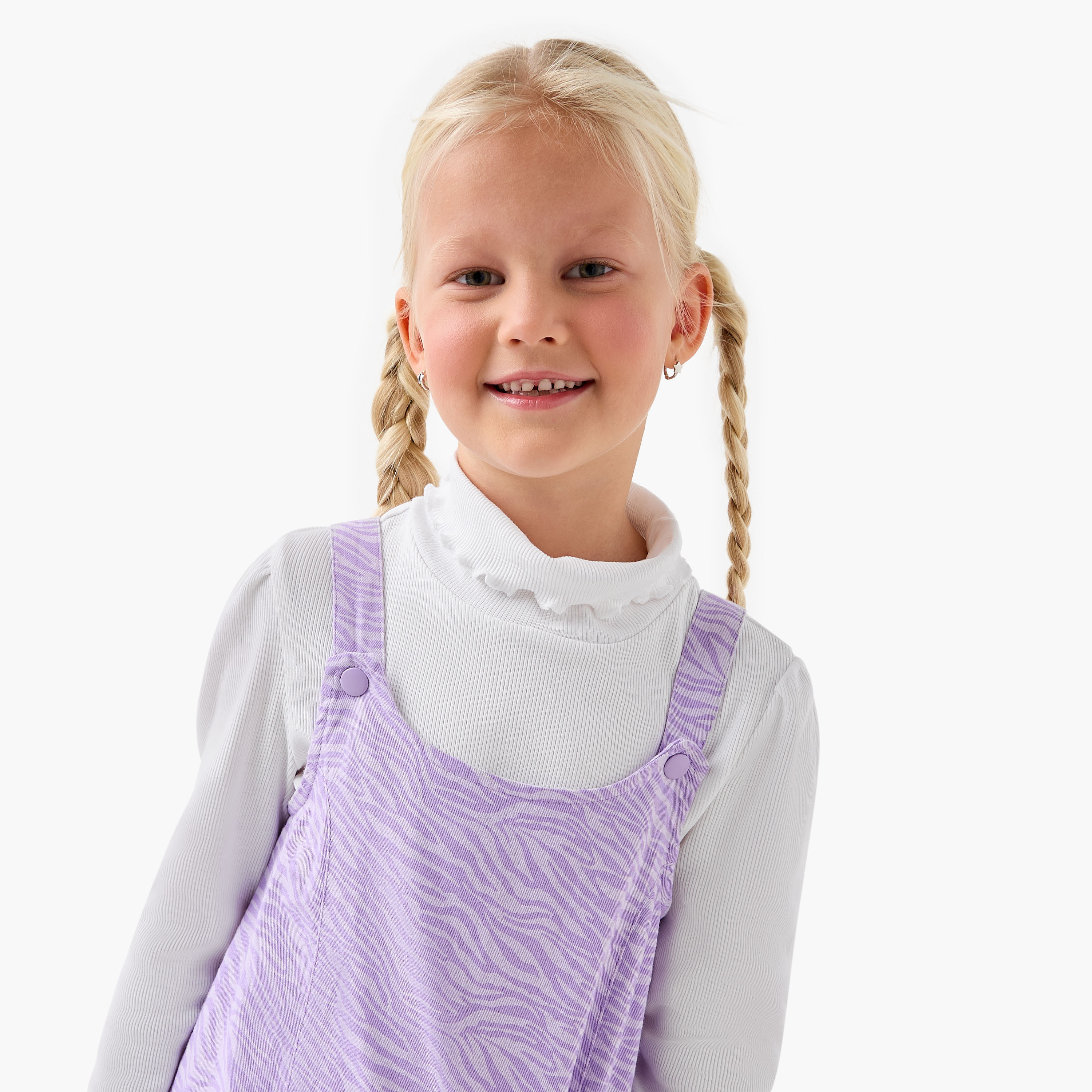 Juniors High Neck Long Sleeves T-shirt and Pinafore Set with Animal Print-girls-clothing-dressesandjumpsuits-image-4