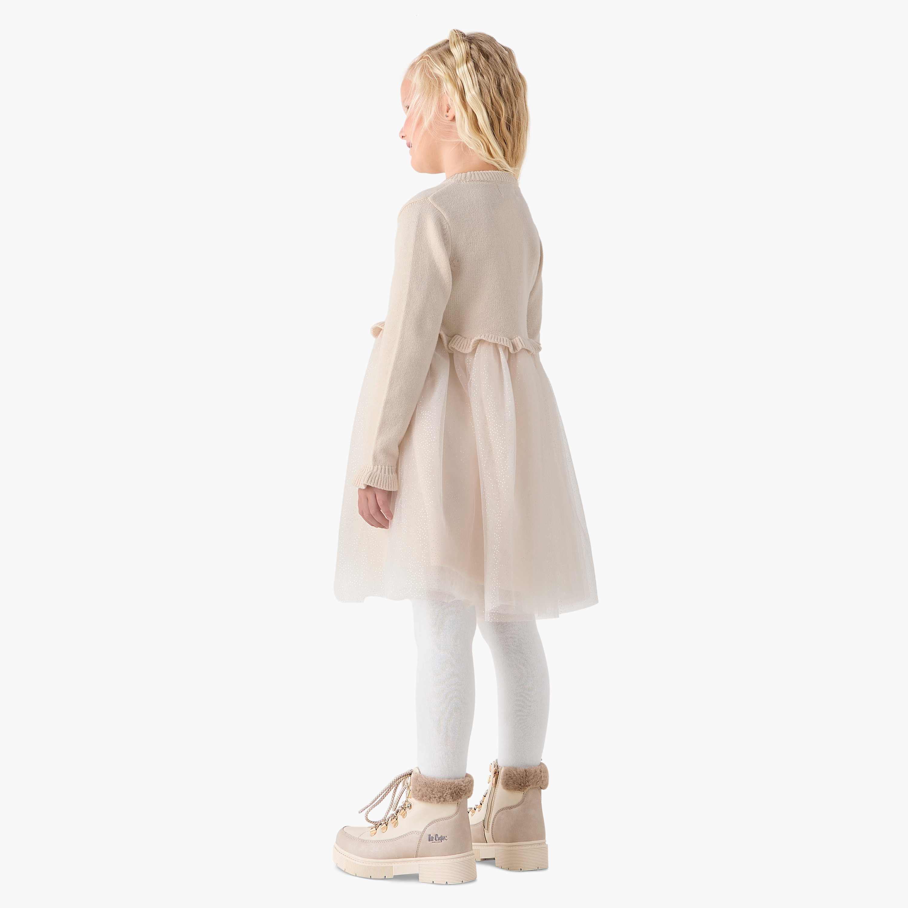 Juniors Round Neck Long Sleeves Knee Length Dress with Bow Detail-girls-clothing-dressesandjumpsuits-image-4