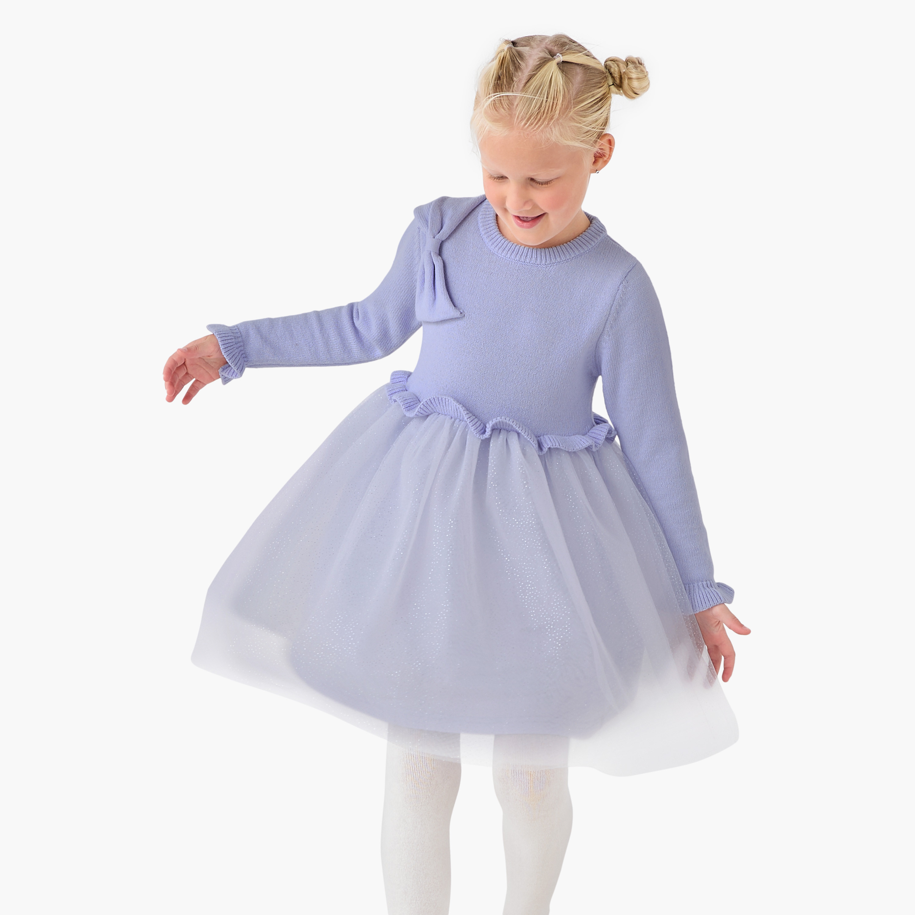 Juniors Round Neck Long Sleeves Knee Length Dress with Bow Detail-girls-clothing-dressesandjumpsuits-image-2