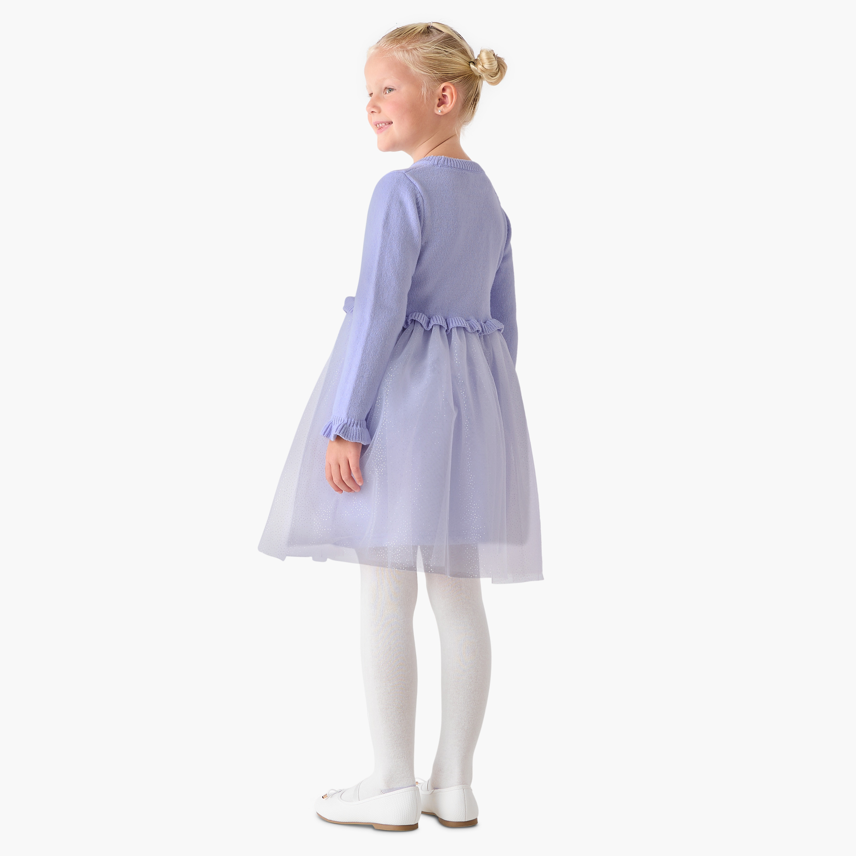 Juniors Round Neck Long Sleeves Knee Length Dress with Bow Detail-girls-clothing-dressesandjumpsuits-image-4
